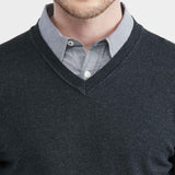COTTON KNIT V-NECK SWEATER IN GREY