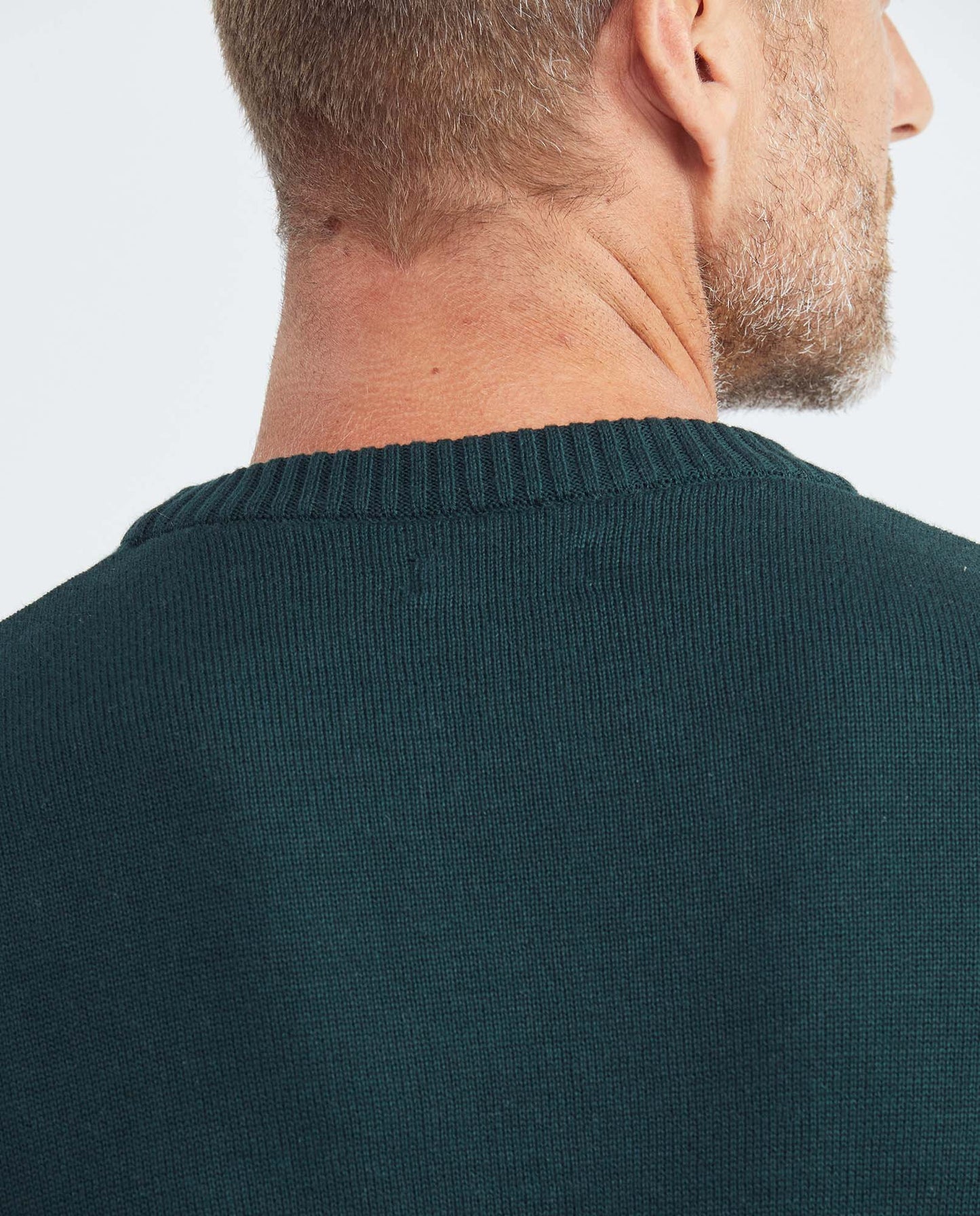 Men's Knitted Sweater, Closed Round Neck - Ribbed Details - Green - 6