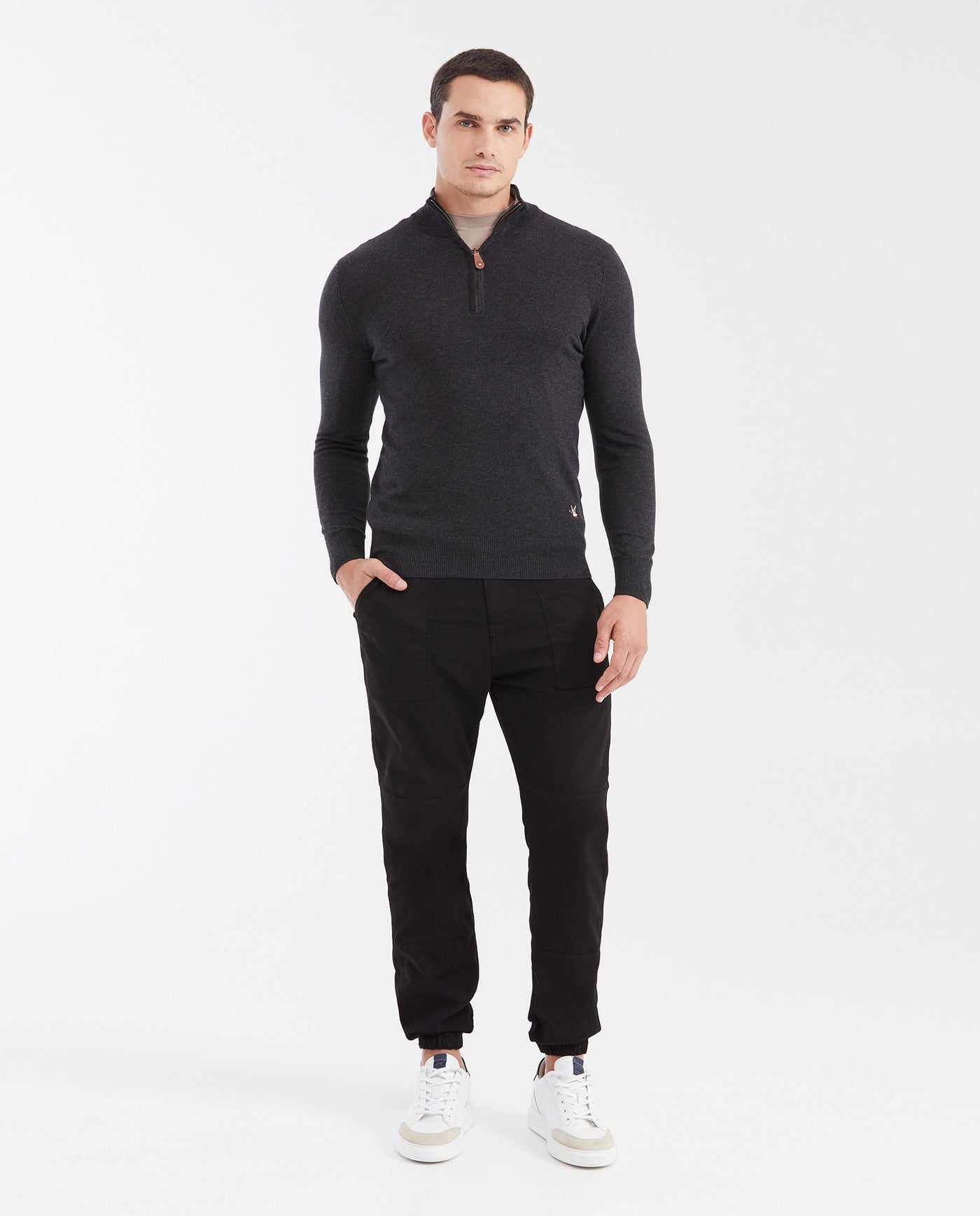 Men's Lightweight Cotton Heather mandarin Collar Half-Zip Sweater - 2