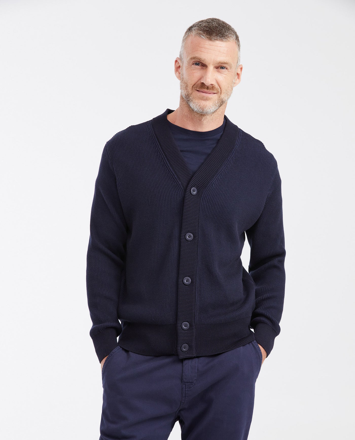 Men's Cotton Mini-Cable V-Neck Cardigan with Full Fashion Construction - 1