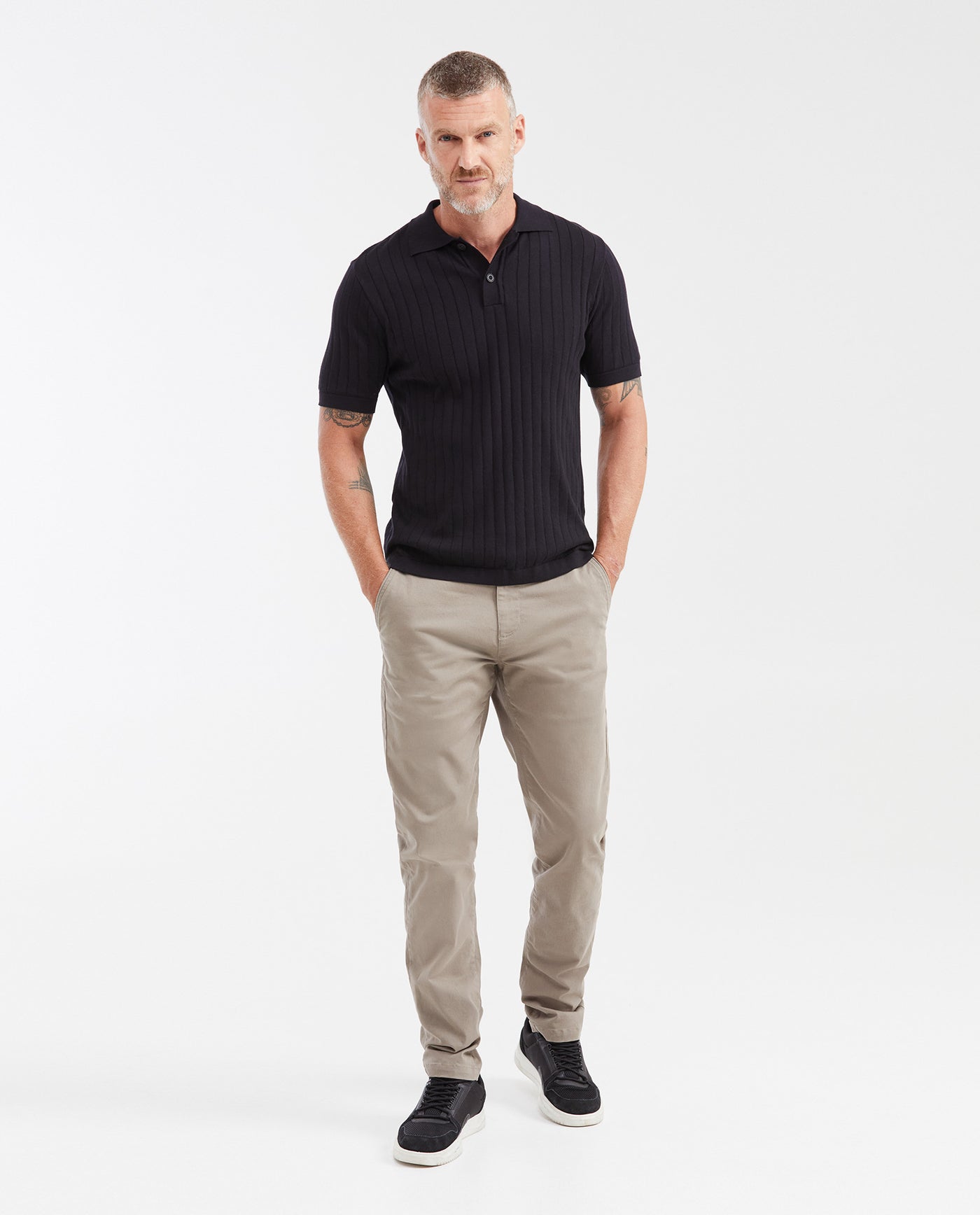 Men's 100% Cotton Ribbed Knit Full Fashion Polo Shirt - 2