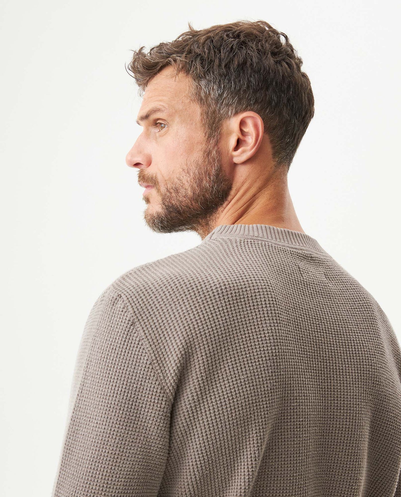 Men's Crewneck Waffle Knit Cotton Sweater - Brown 694G054 - 6