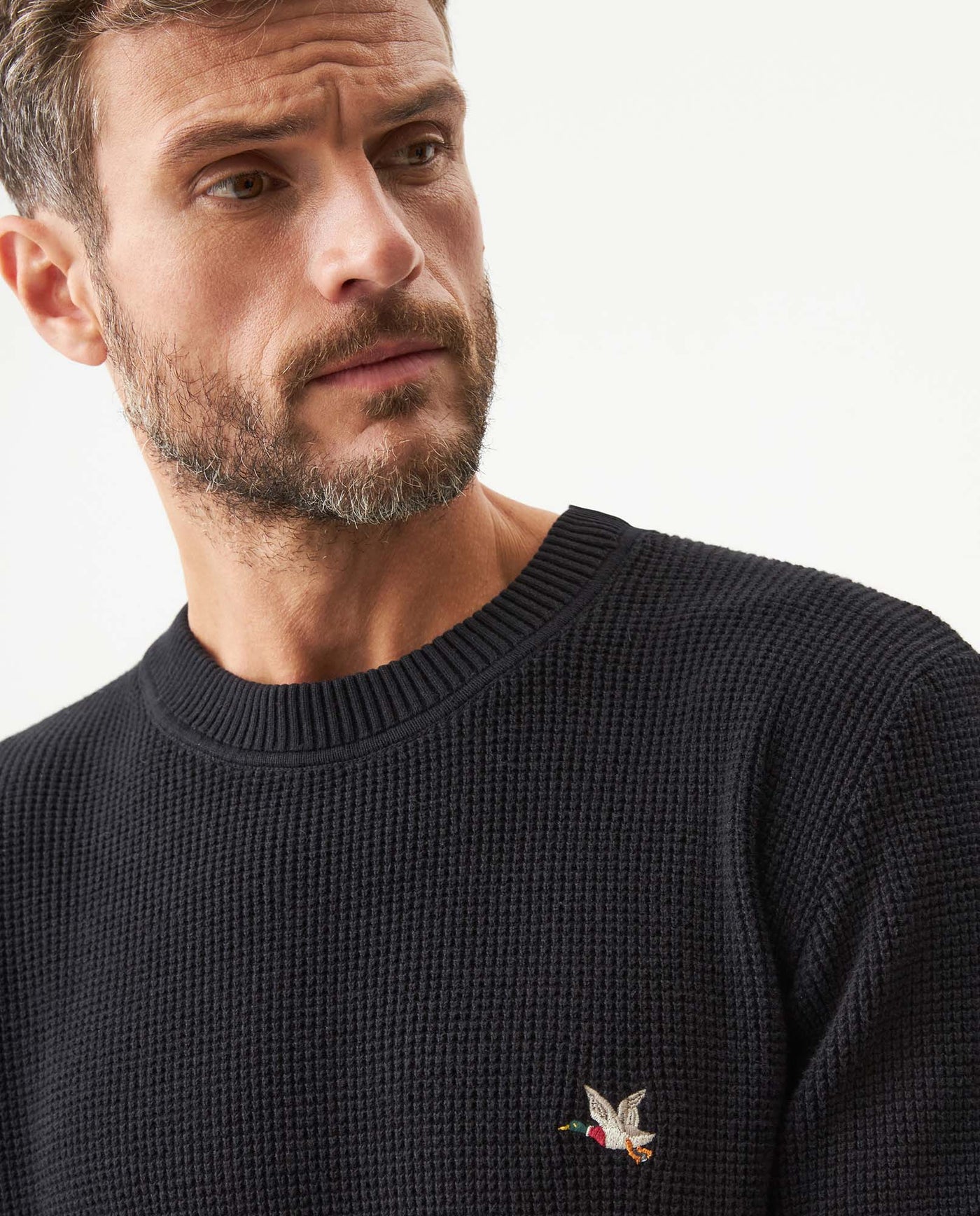 Men's Crewneck Waffle Knit Cotton Sweater - Black 694G054 - 4