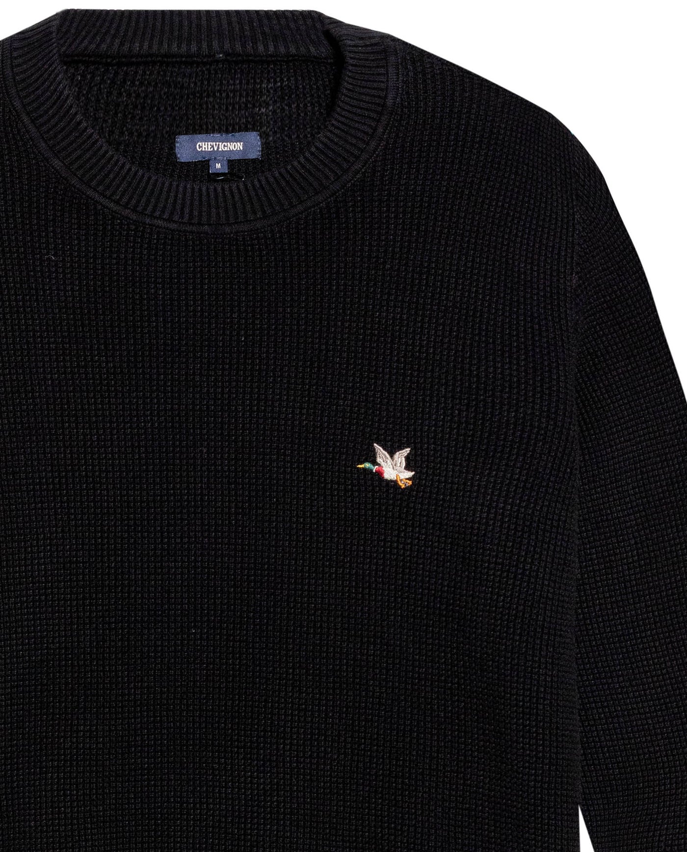 Men's Crewneck Waffle Knit Cotton Sweater - Black 694G054 - 7