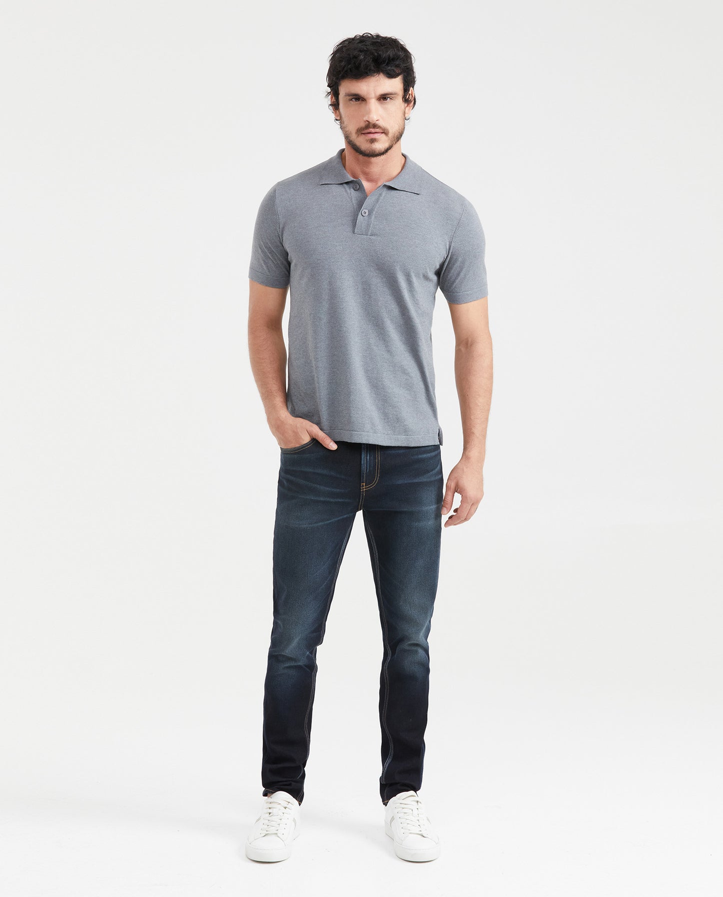 Men's Straight Fit Knit Polo Shirt - Gray - 5