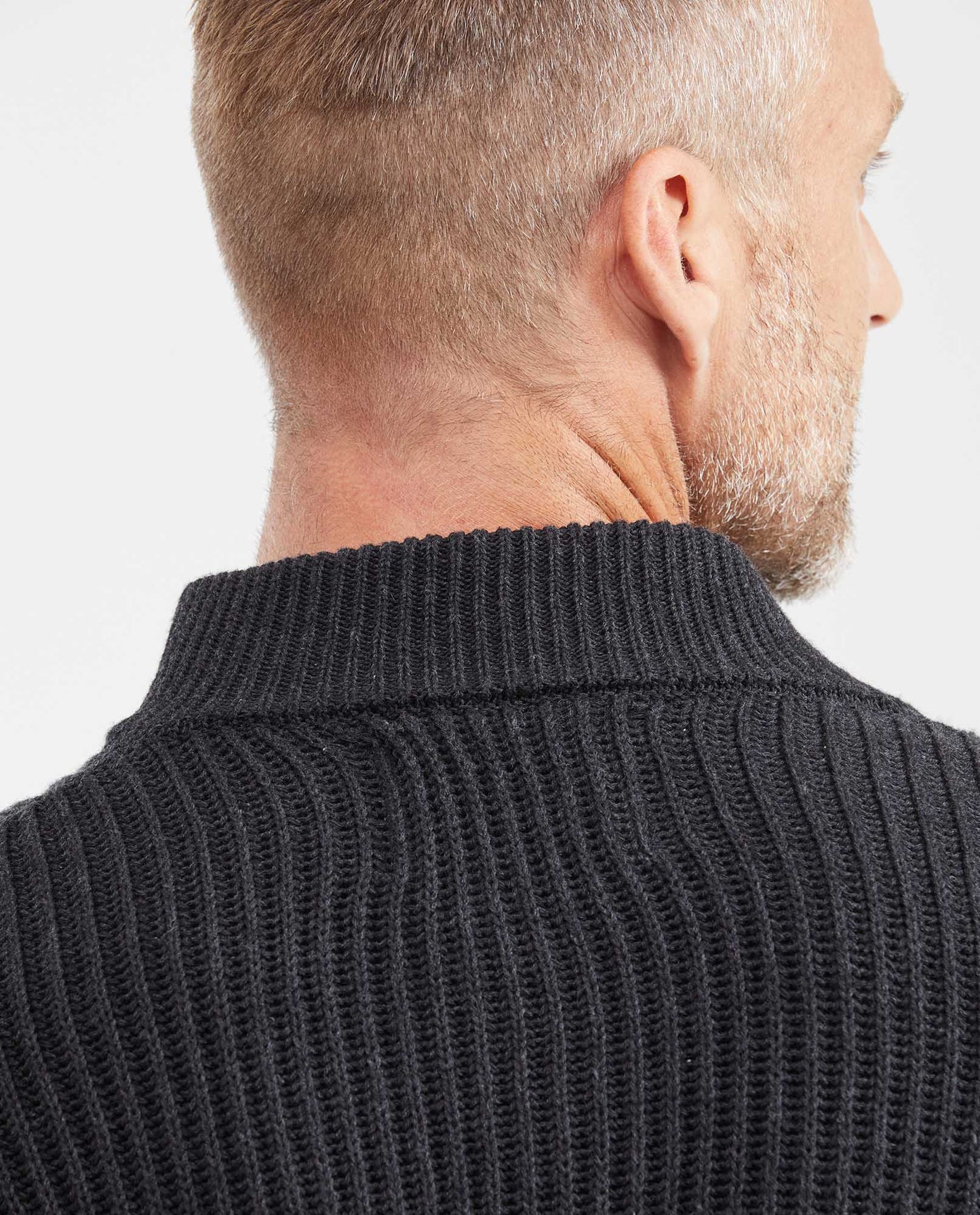 Men's Ribbed Zip - Up Sweater with High Collar, Moonlight - Black - 6