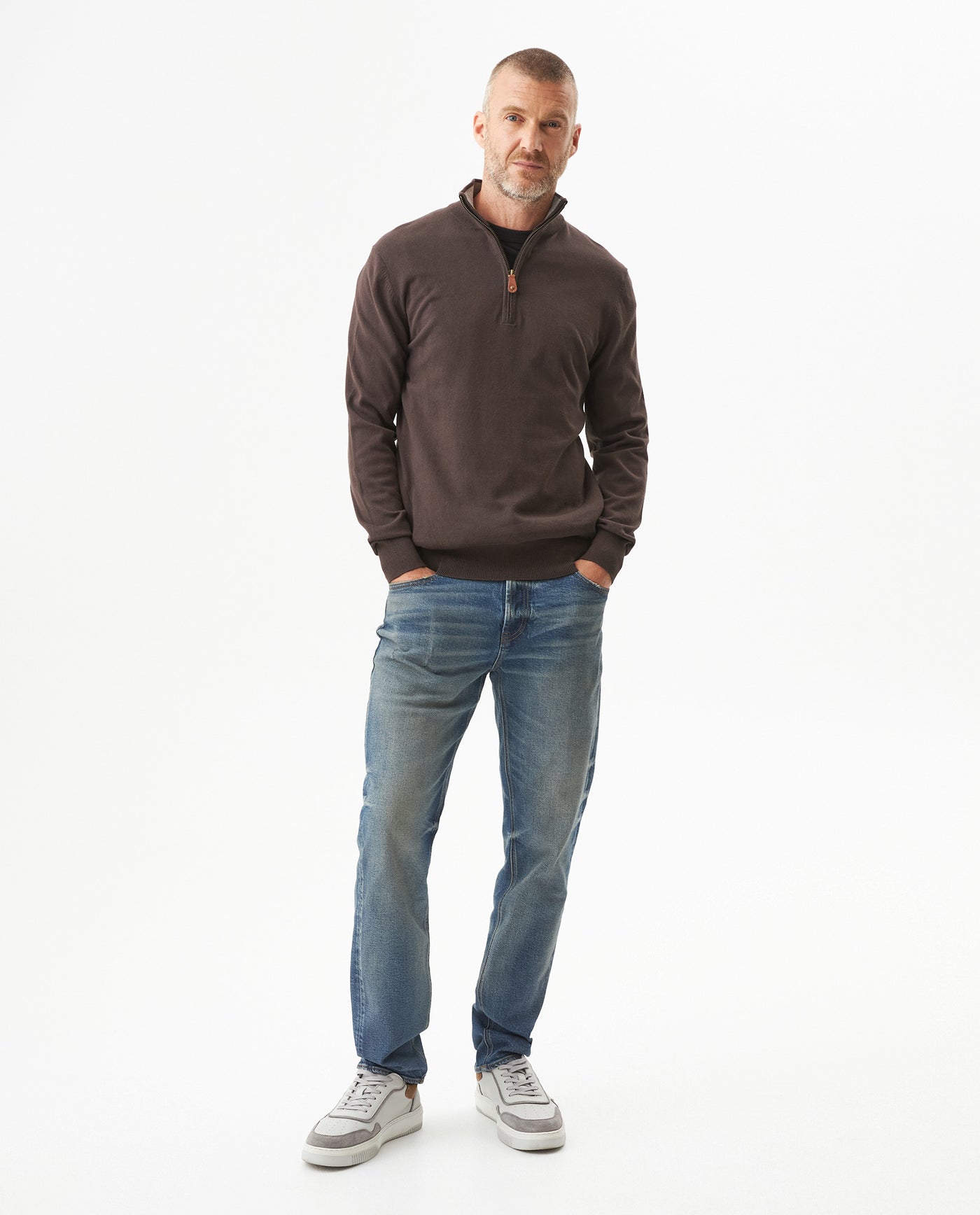 Men's Full Fashion Mandarin Collar Half-Zip Sweater, Seaport - 3
