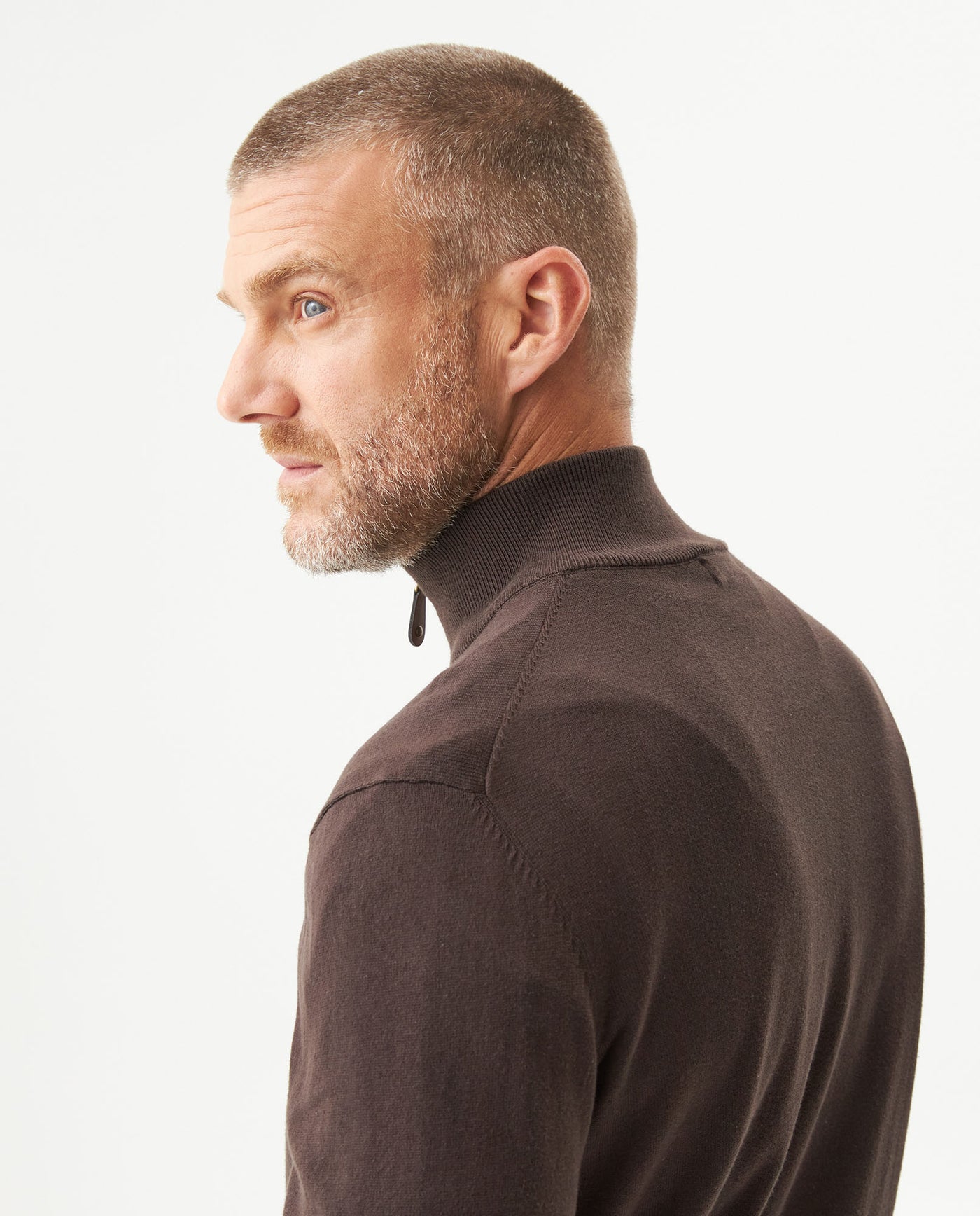 Men's Full Fashion Mandarin Collar Half-Zip Sweater, Seaport - 6