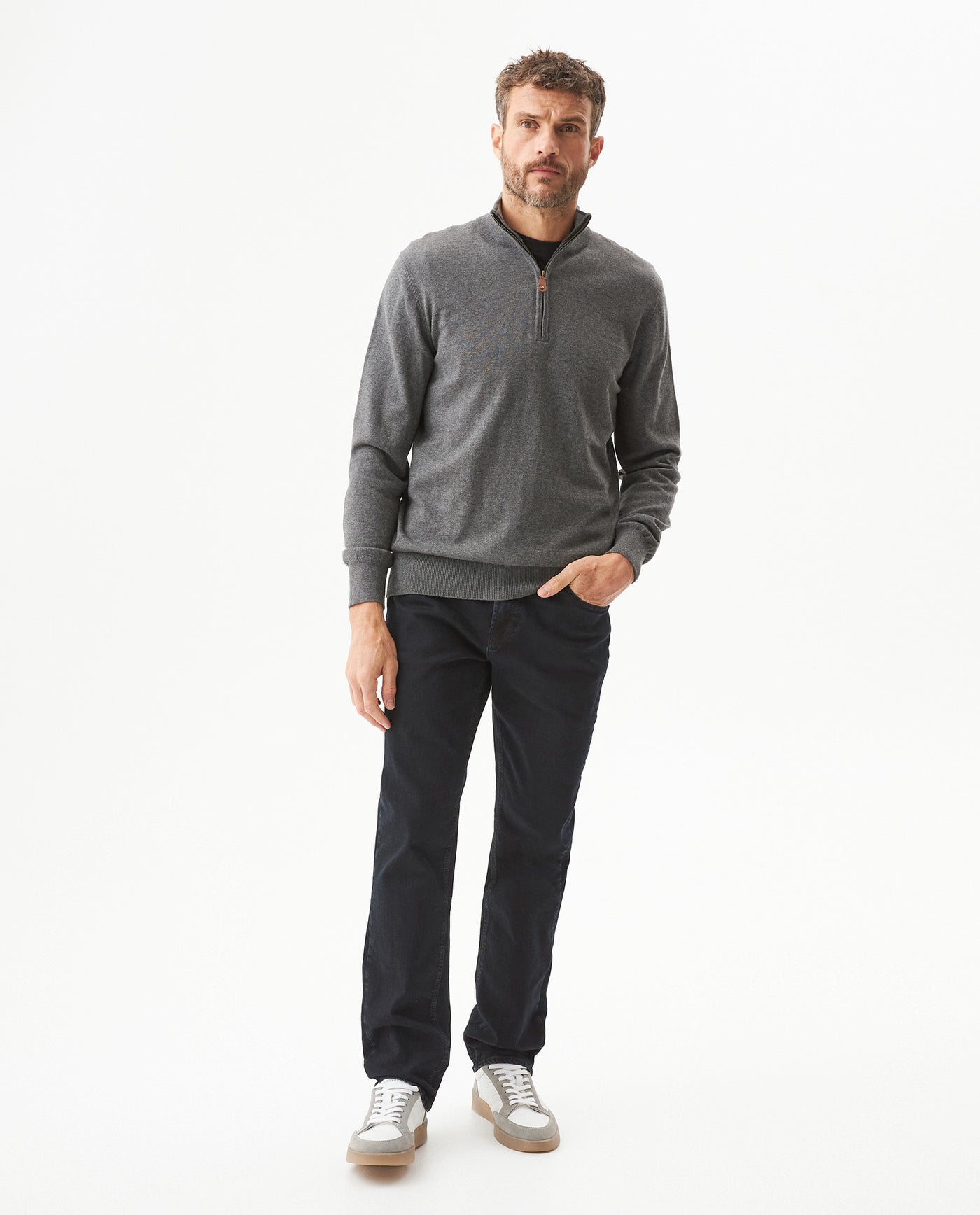 Men's Full Fashion Mandarin Collar Half-Zip Sweater, Seaport - 3