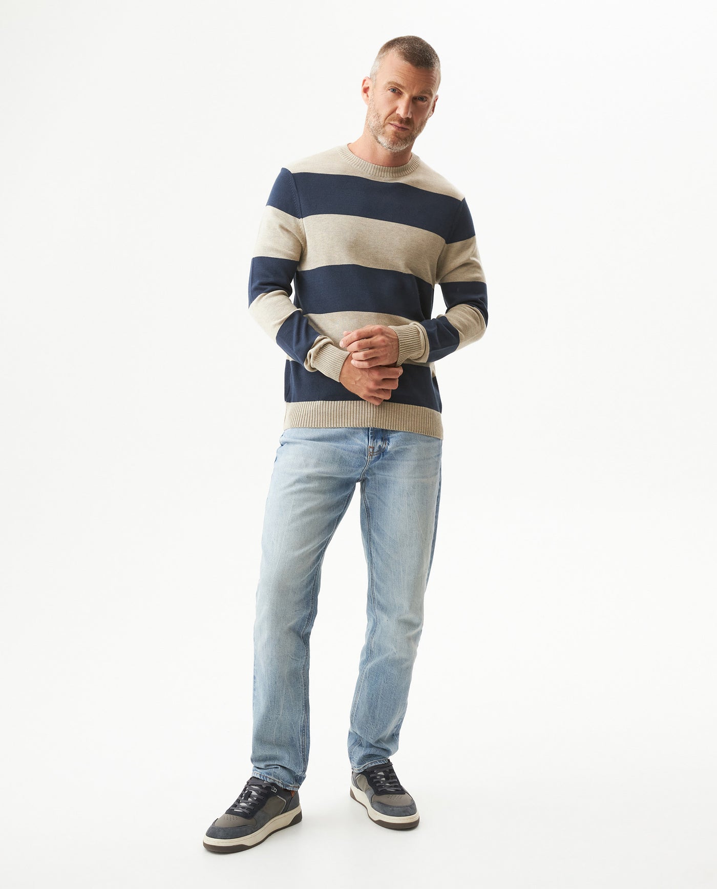 Men's Color Block Jersey Crew Neck Sweater, Boatyard - 3