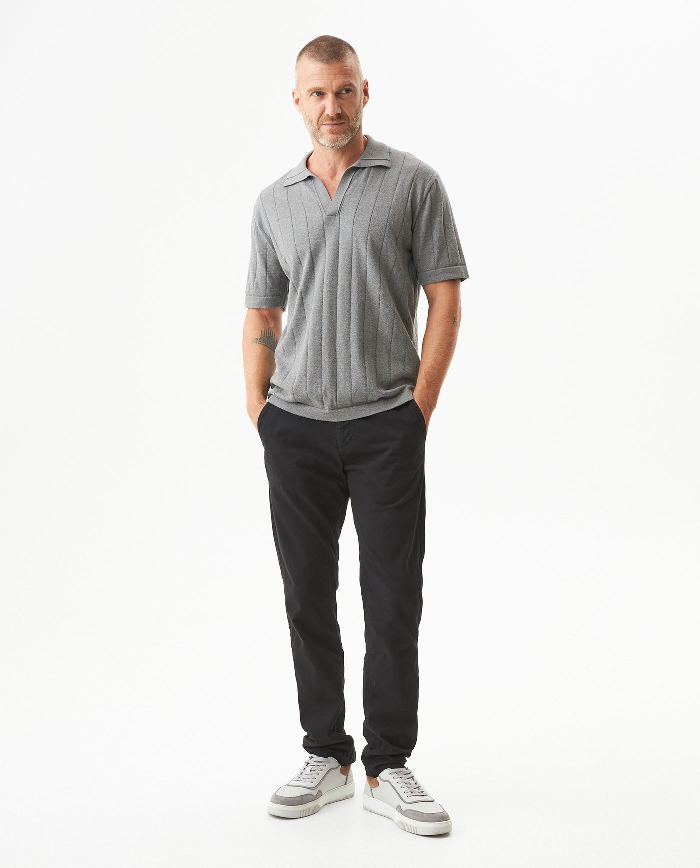 Men's Perforated Vertical Channel Knit Polo, Glow - 3