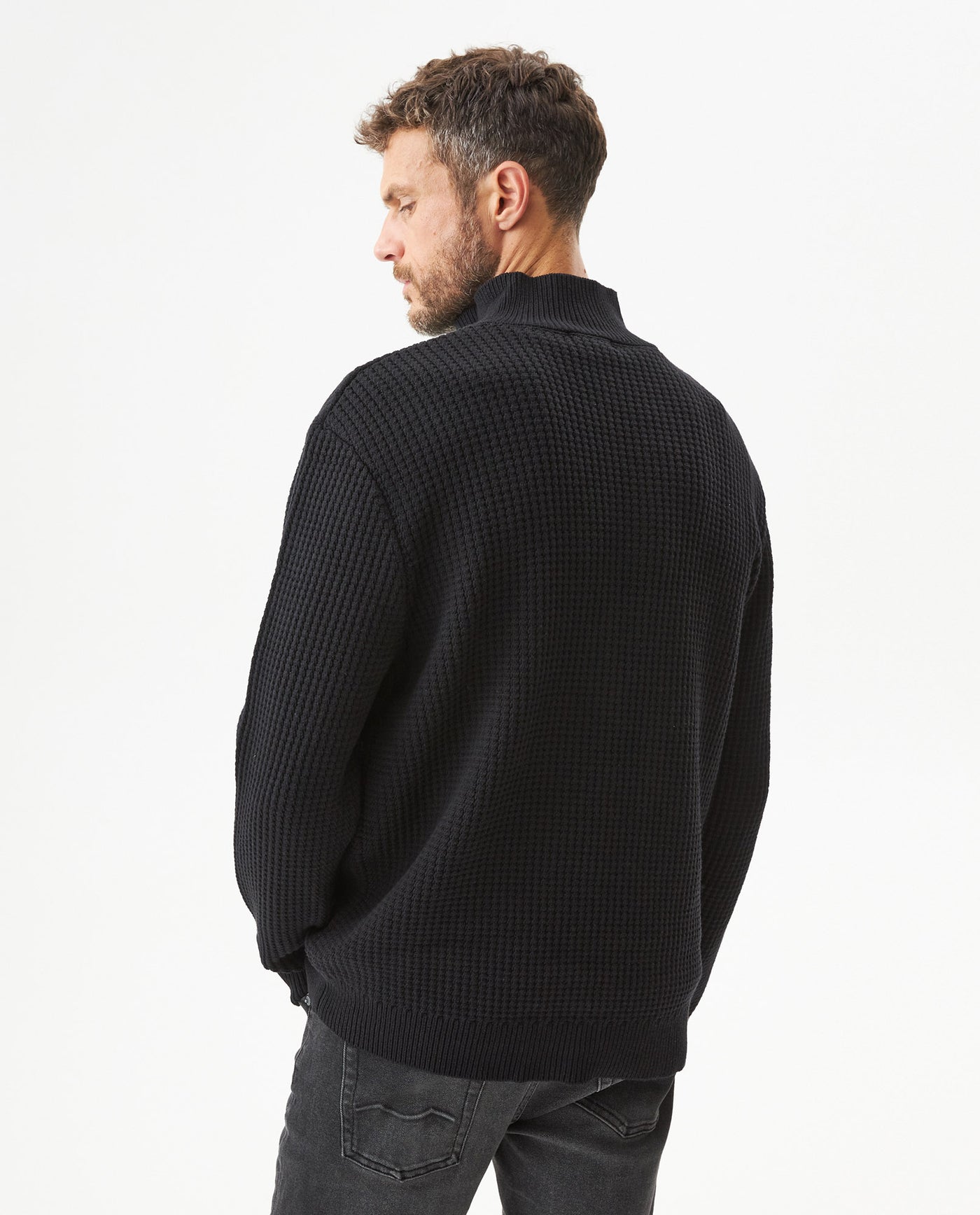 Men's Waffle Knit High Collar Half-Zip Sweater, Dockside 699G051 - 6