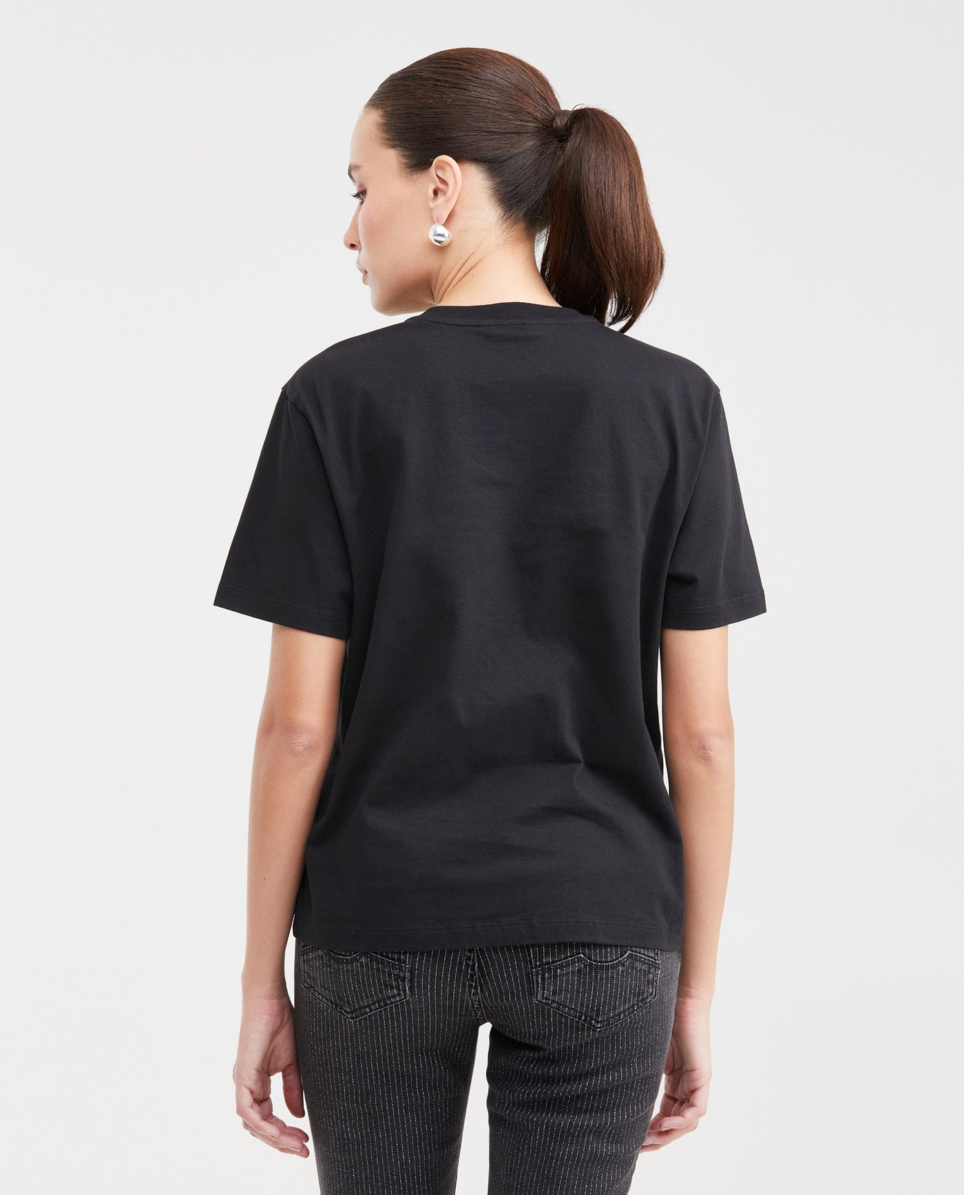 Women's Fashion T-shirt Oversized Ribbed Neck in Cotton - 3