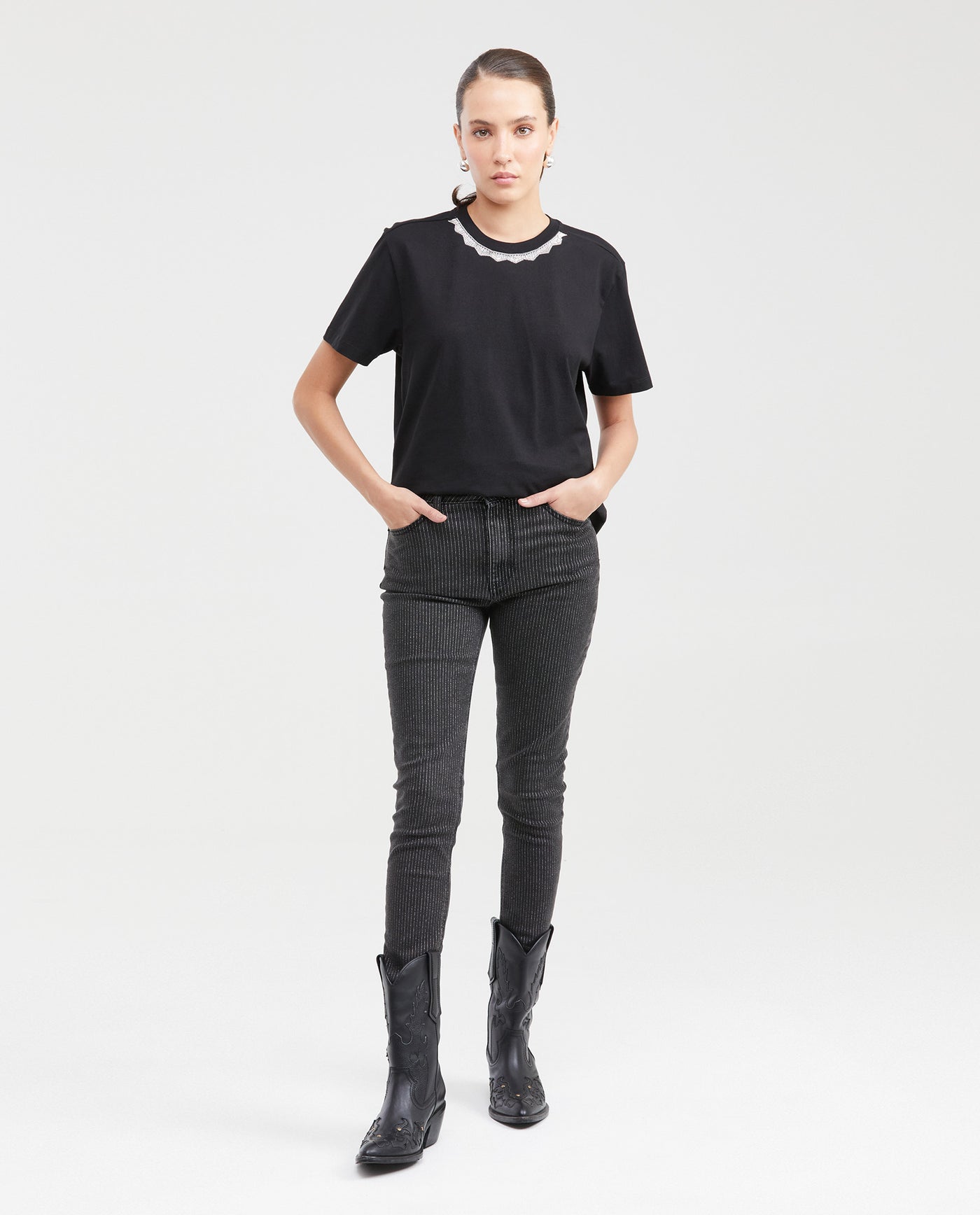 Women's Fashion T-shirt Oversized Ribbed Neck in Cotton - 5