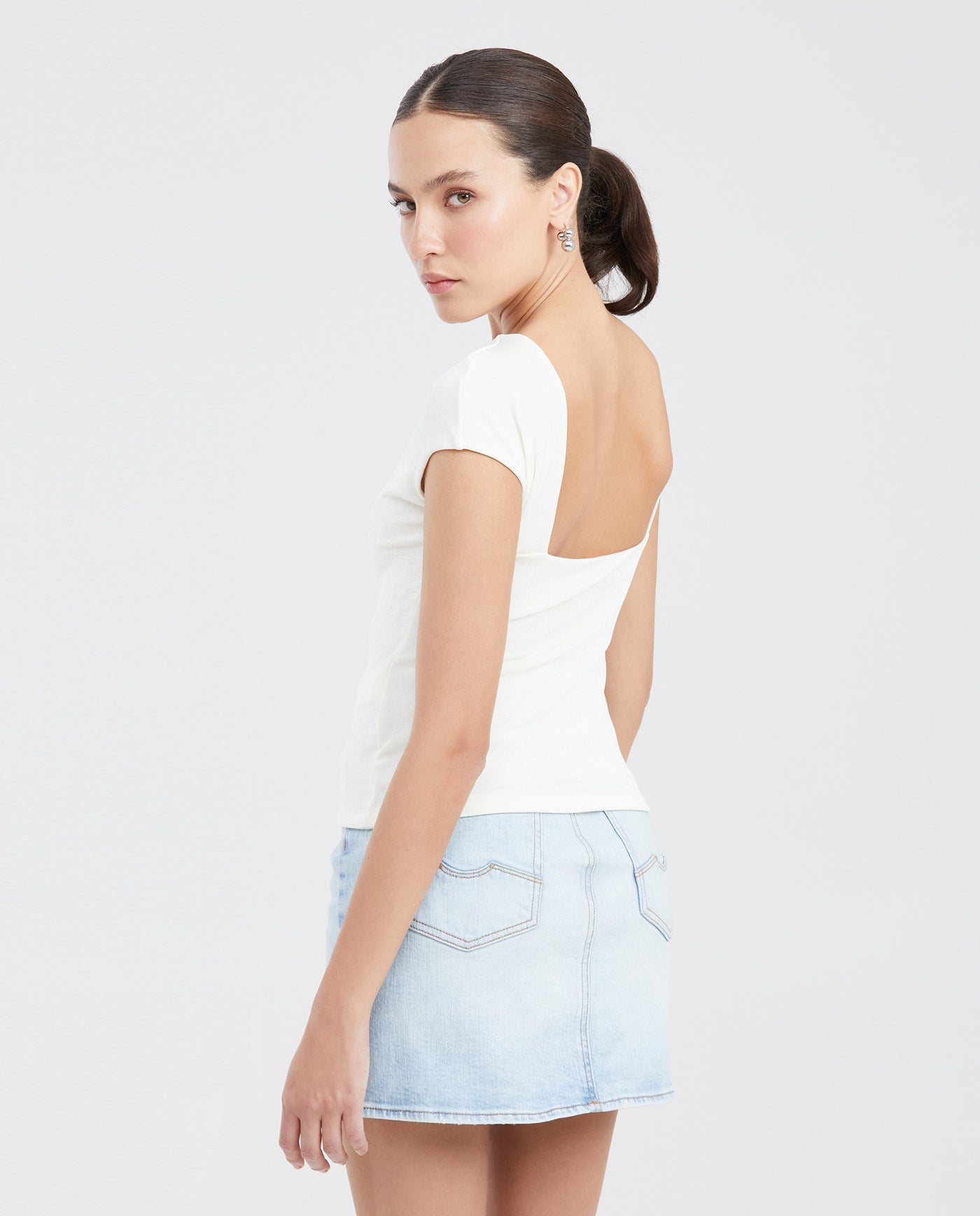 Women's Fitted High Mock Neck Fashion Top with Mesh Detail in Polyester-Elastane - 3