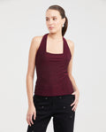 Women's Fitted Halter Neck Fashion Top with Lurex Knit in Polyamide-Elastane