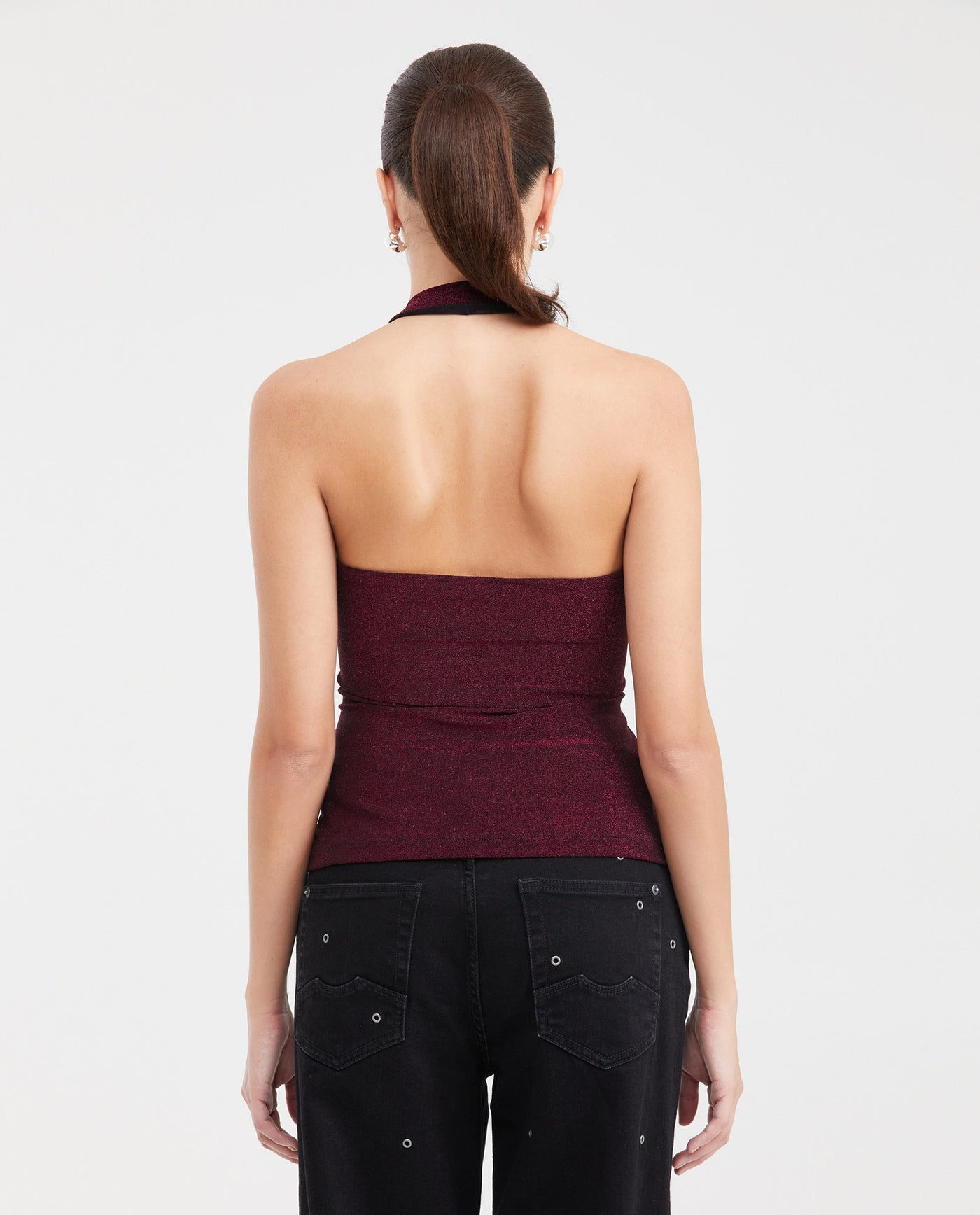 Women's Fitted Halter Neck Fashion Top with Lurex Knit in Polyamide-Elastane - 3