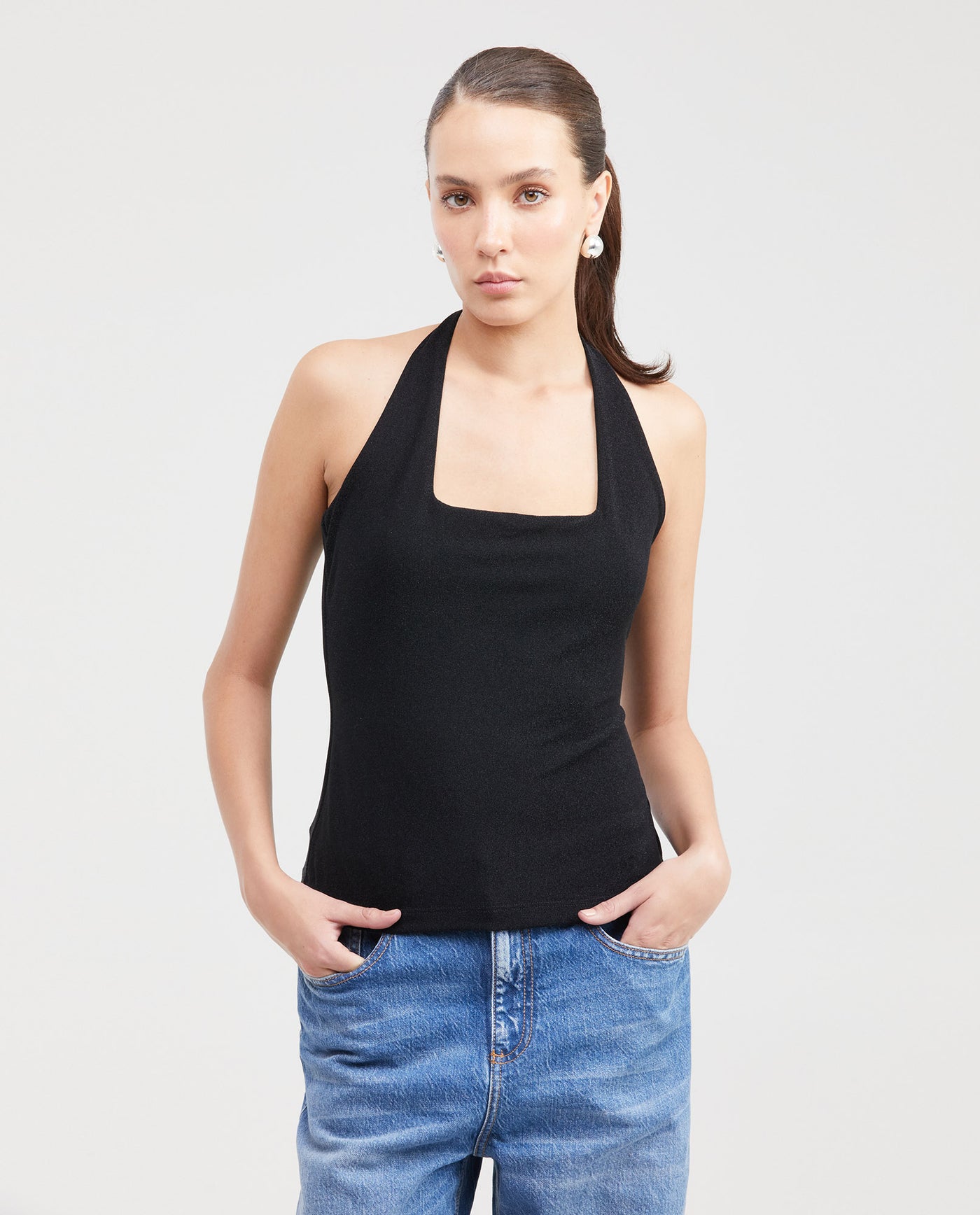 Women's Fitted Halter Neck Fashion Top with Lurex Knit in Polyamide-Elastane - 1