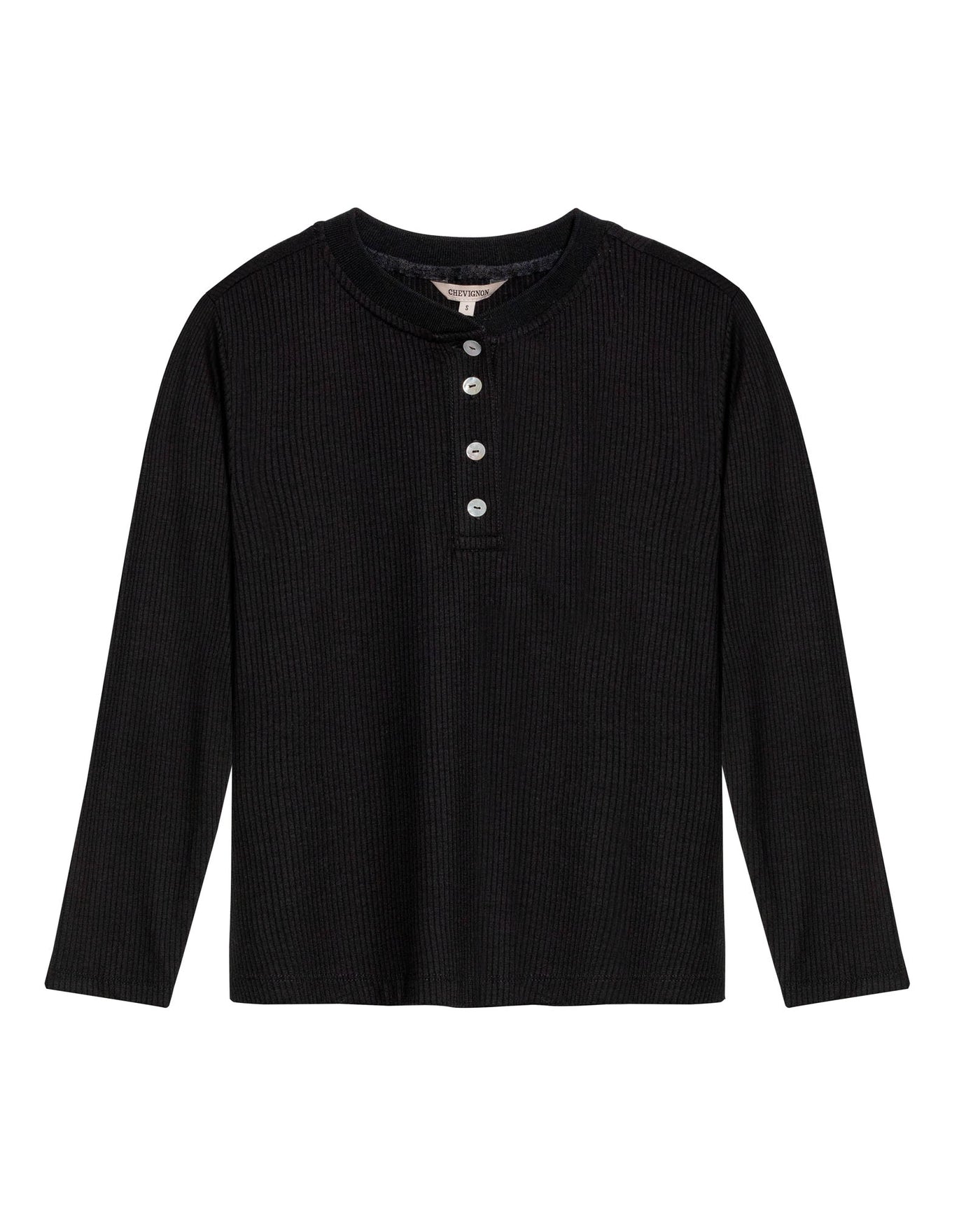 Womens T-Shirt Fashion Fitted Mandarin Collar Half Placket Viscose–Elastane Ribbed Texture - Black 63_701H003_NEG194004_3