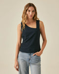 Women's T-Shirt Fitted Asymmetric Neckline Cotton Blend Lined - Blue