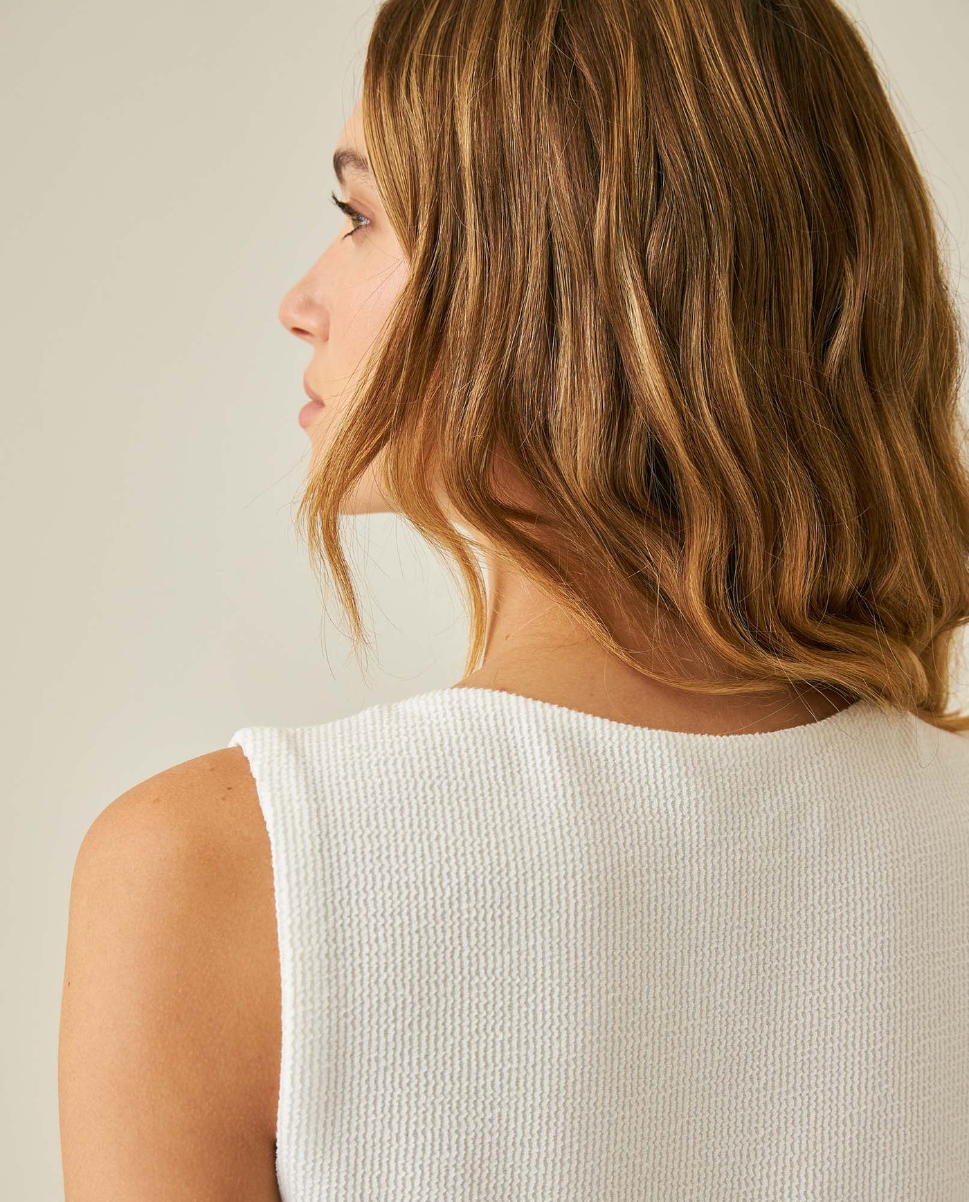 Womens T-Shirt Fitted Asymmetric Neckline Cotton Blend Lined - Raw 63_701H005_CRU110606_7
