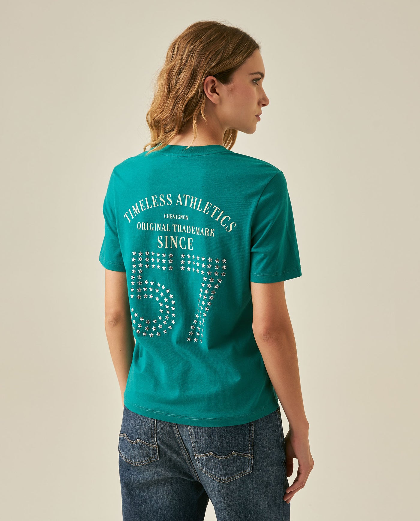 Womens T-Shirt Graphic Slim Fit Cotton Heat-Applied Rhinestone Back - Green 63_701H006_VER185424_6
