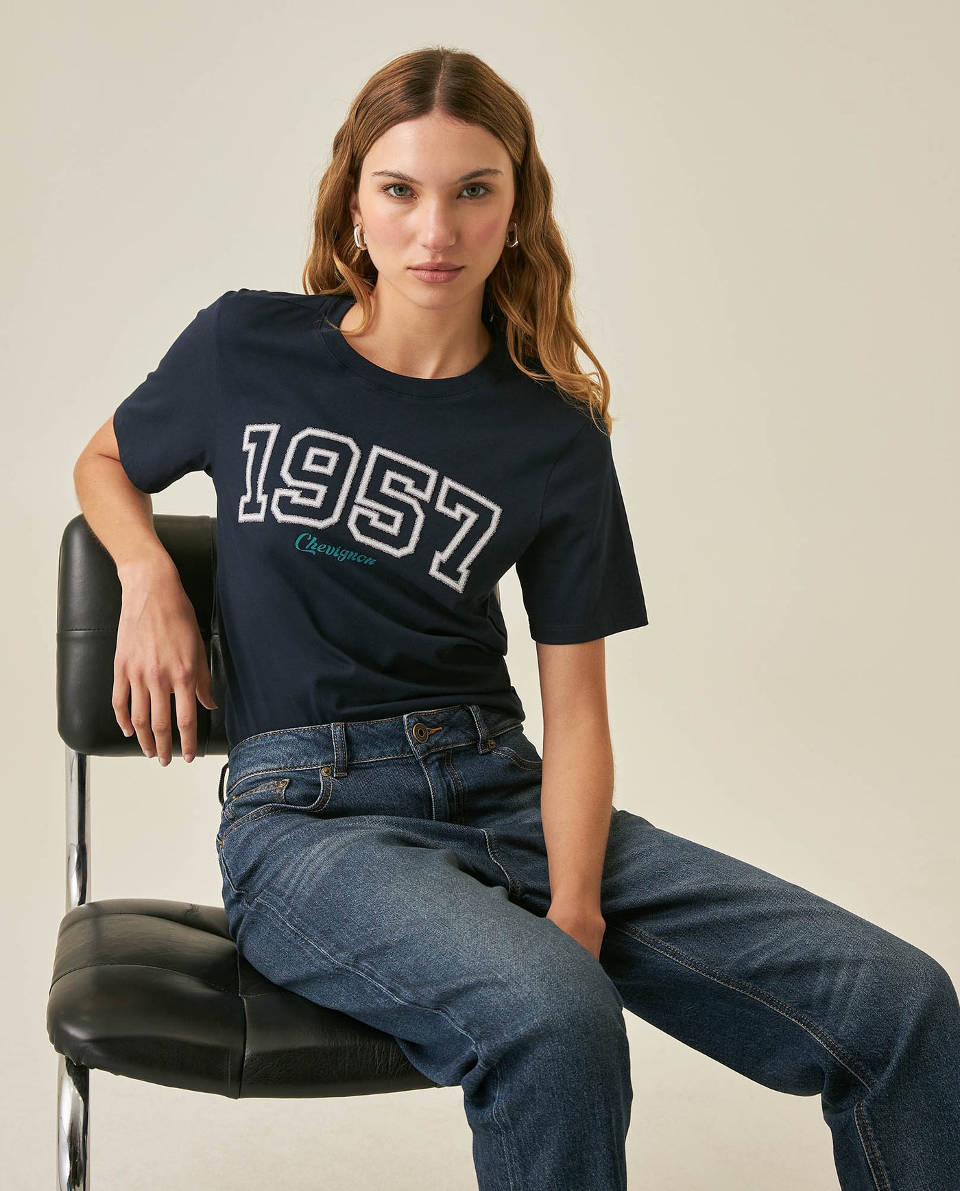 Womens T-Shirt Graphic Slim Fit Cotton 1957 Caviar Print Heritage - Blue 63_701H007_AZU193924_4