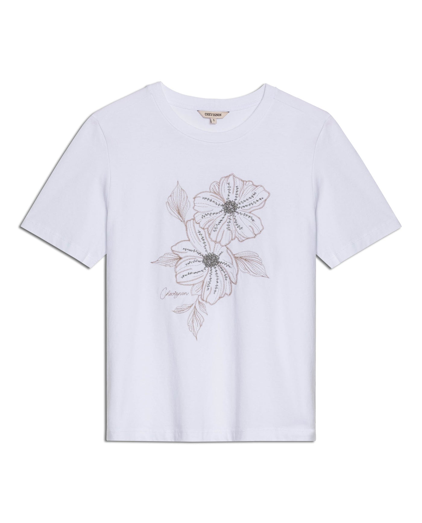 Womens T-Shirt Graphic Slim Fit Cotton Bead Bugle Embroidery - White 63_701H009_BLA110601_3