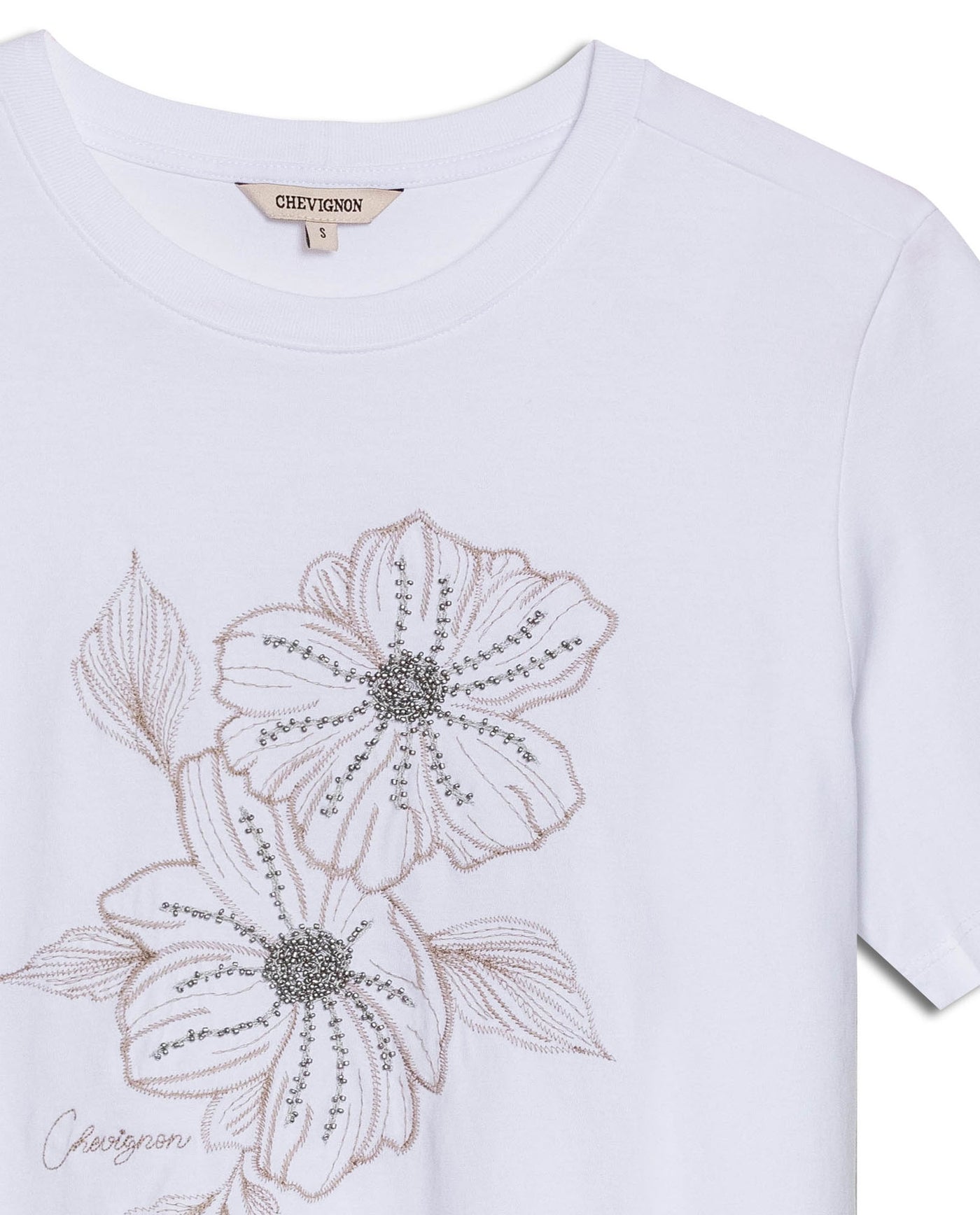 Womens T-Shirt Graphic Slim Fit Cotton Bead Bugle Embroidery - White 63_701H009_BLA110601_8