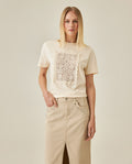 Women's T-Shirt Graphic Oversized Cotton Overlaid Knit Trim Embroidered - White