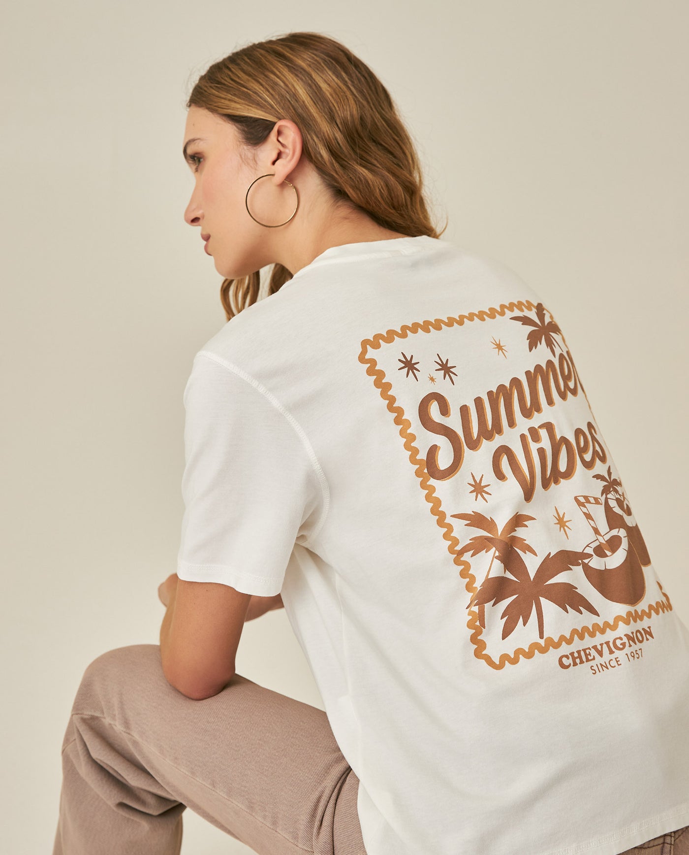 Womens T-Shirt Graphic Oversized Cotton Summer Vibes Front Back Print - Raw 63_701H023_CRU110606_4