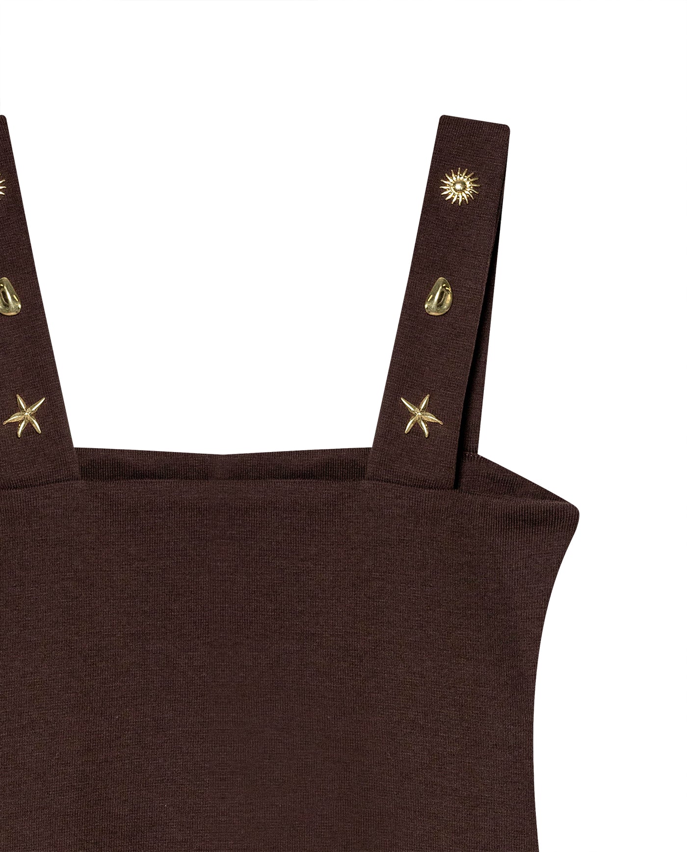 Womens T-Shirt Fitted Tank Straps Cotton–Elastane Studded Straps Ribbed - Brown 63_701H026_CAF191016_8