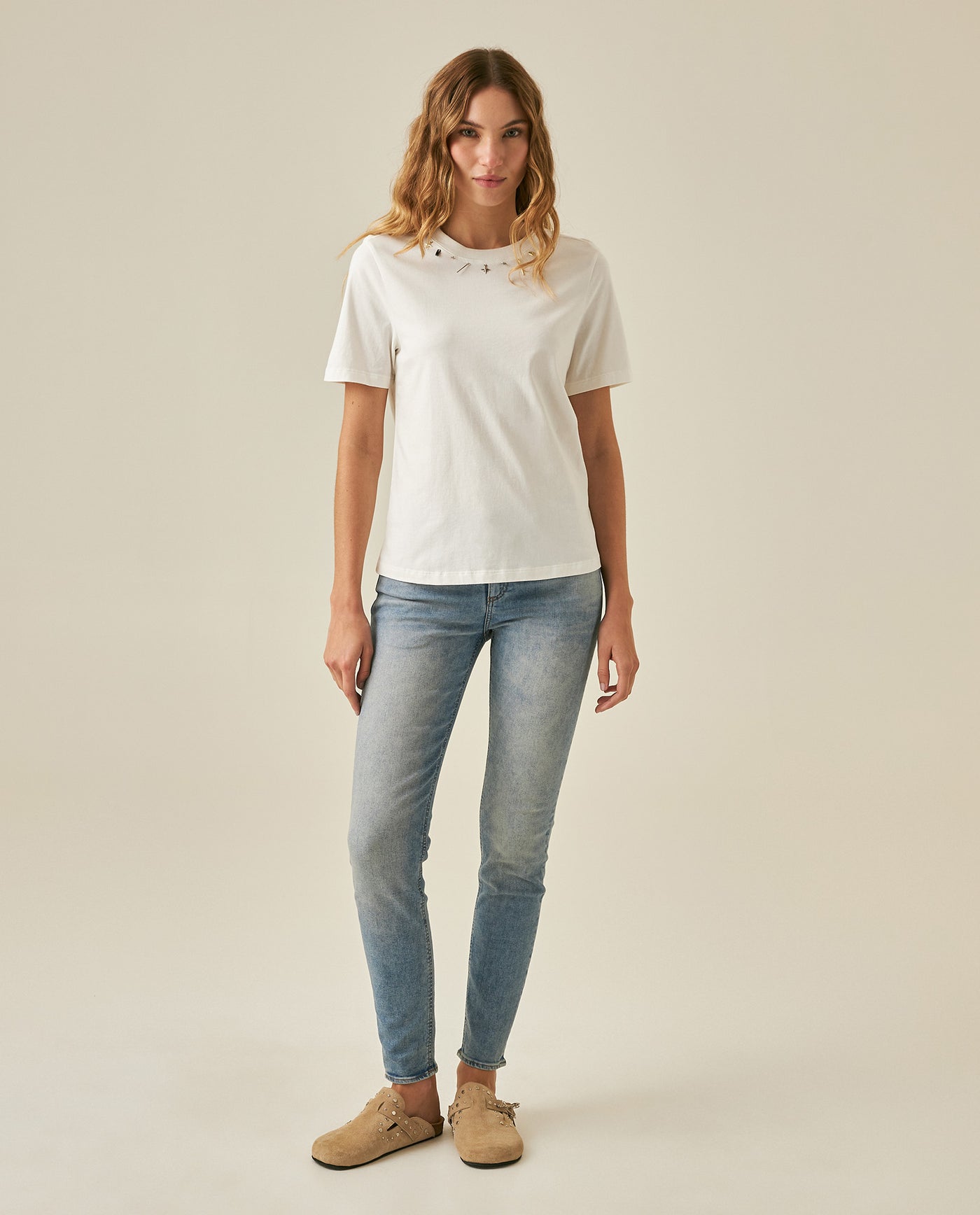 Womens T-Shirt Slim Fit Cotton Charm Neckline Detail - White 63_701H031_BLA110601_4