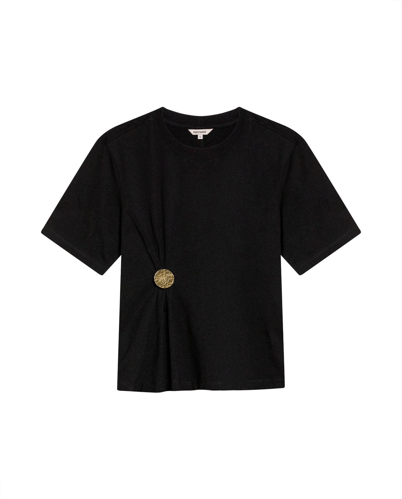 Womens T-Shirt Semi-Fitted Cotton Front Pleats Removable Metal Pin - Mothers - Black 63_701H034_NEG194004_3