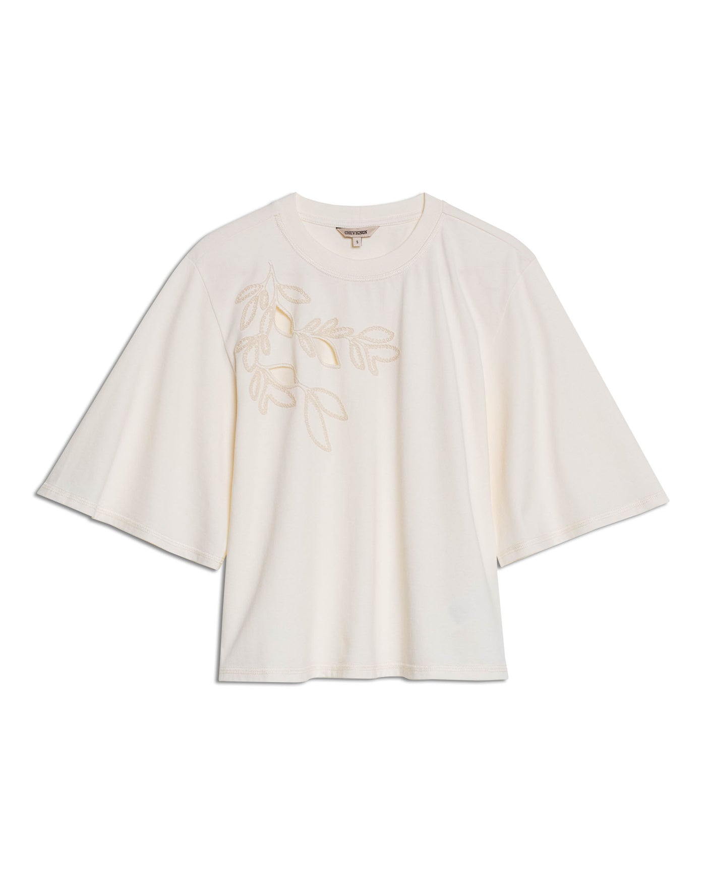 Womens T-Shirt Oversized Cotton Diagonal Floral Embroidery - Raw 63_701H038_CRU110606_3
