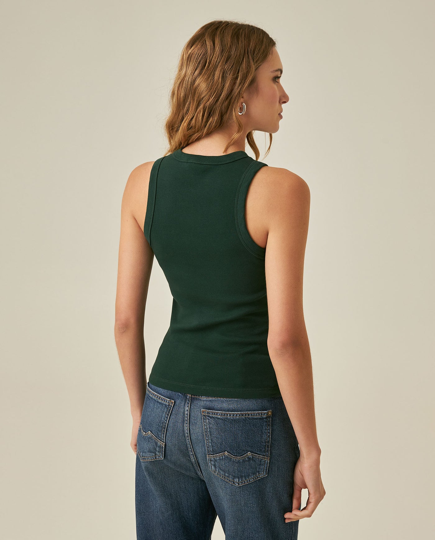 Womens T-Shirt Essential Tank Fitted Cotton–Elastane Ribbed - Dark Green 63_701H052_VER195406_6