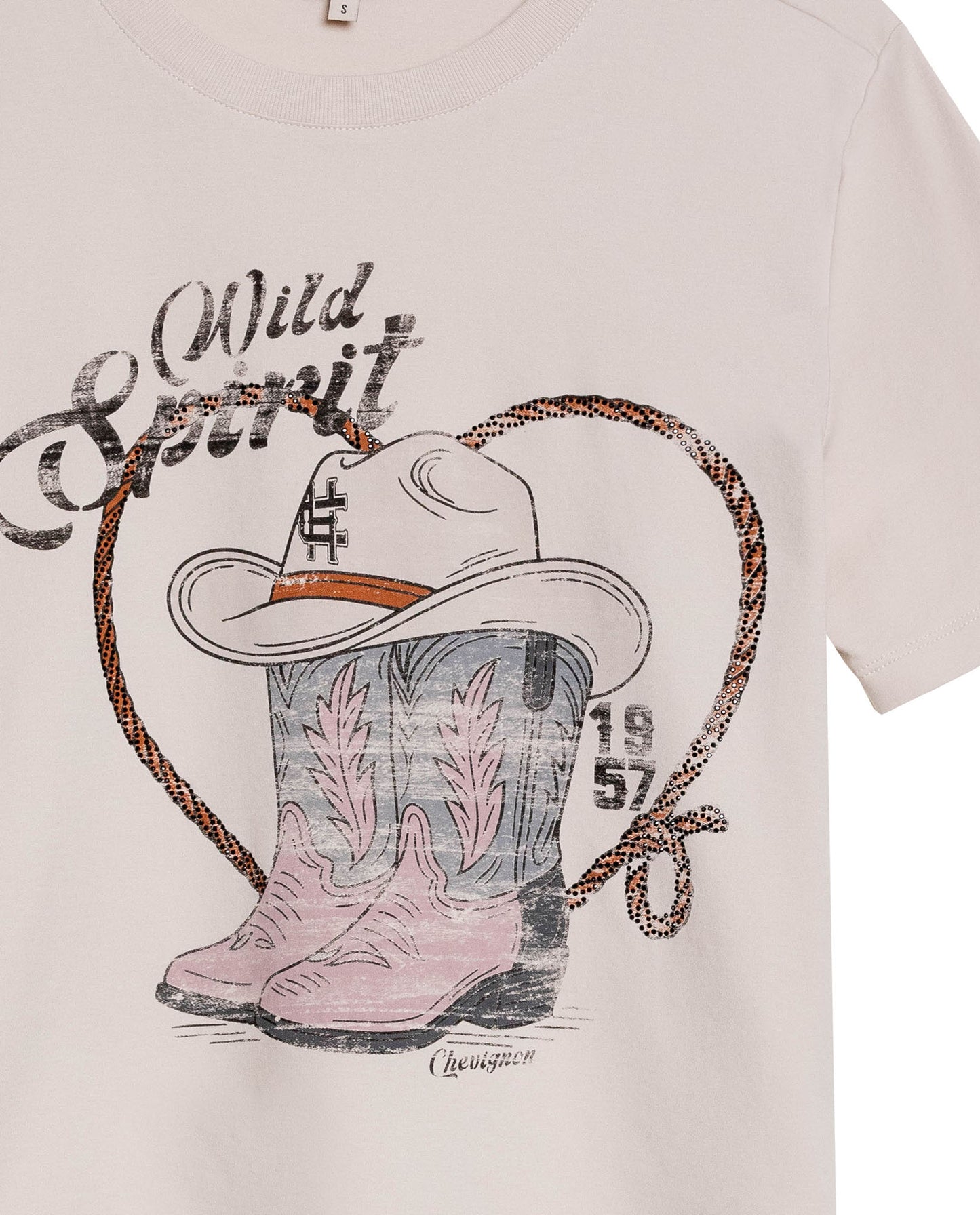 Womens T-Shirt Rodeo Graphic Slim Fit Cotton Heavier Texan Boots Rhinestones - Beige 63_701H703_BEI140002_8