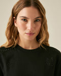 Women's T-Shirt Rodeo Graphic Oversized Cotton Heavier Print Rhinestones - Black