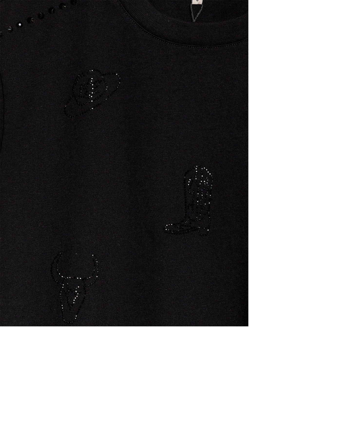 Womens T-Shirt Rodeo Graphic Oversized Cotton Heavier Print Rhinestones - Black 63_701H704_NEG194004_8