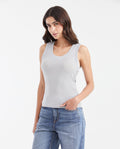 Women's Fitted Tank Top with Deep Round Neckline in Nylon-Modal-Elastane Rib