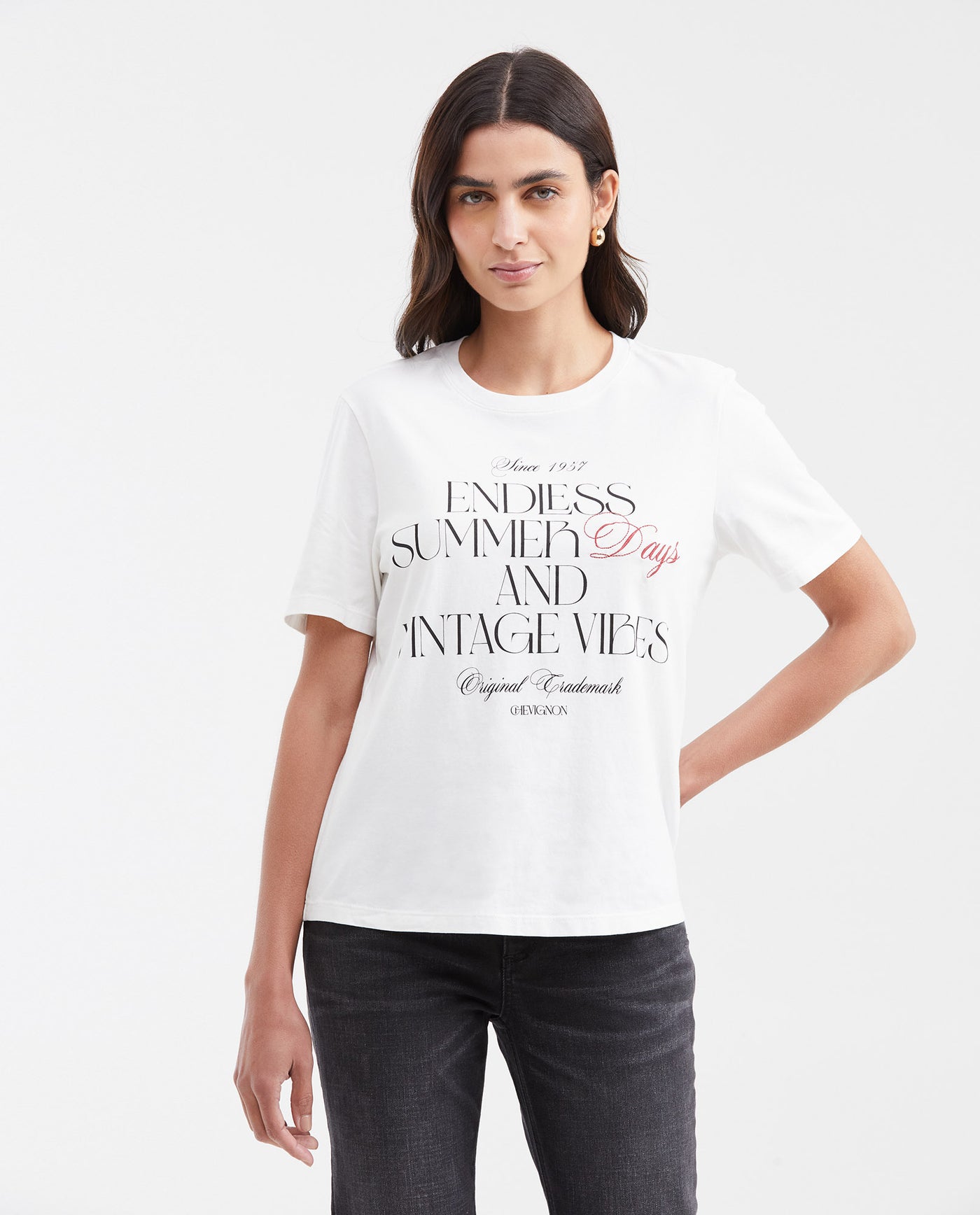 Women's Semi-Fitted Typography T-Shirt with Embroidery and Water Wash in Cotton - 1