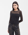 Women's Fitted Long Sleeve Semi-Sheer Mesh Top with Cotton Lining in Polyester-Elastane