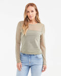 Women's Fitted Long Sleeve Semi-Sheer Mesh Top with Cotton Lining in Polyester-Elastane