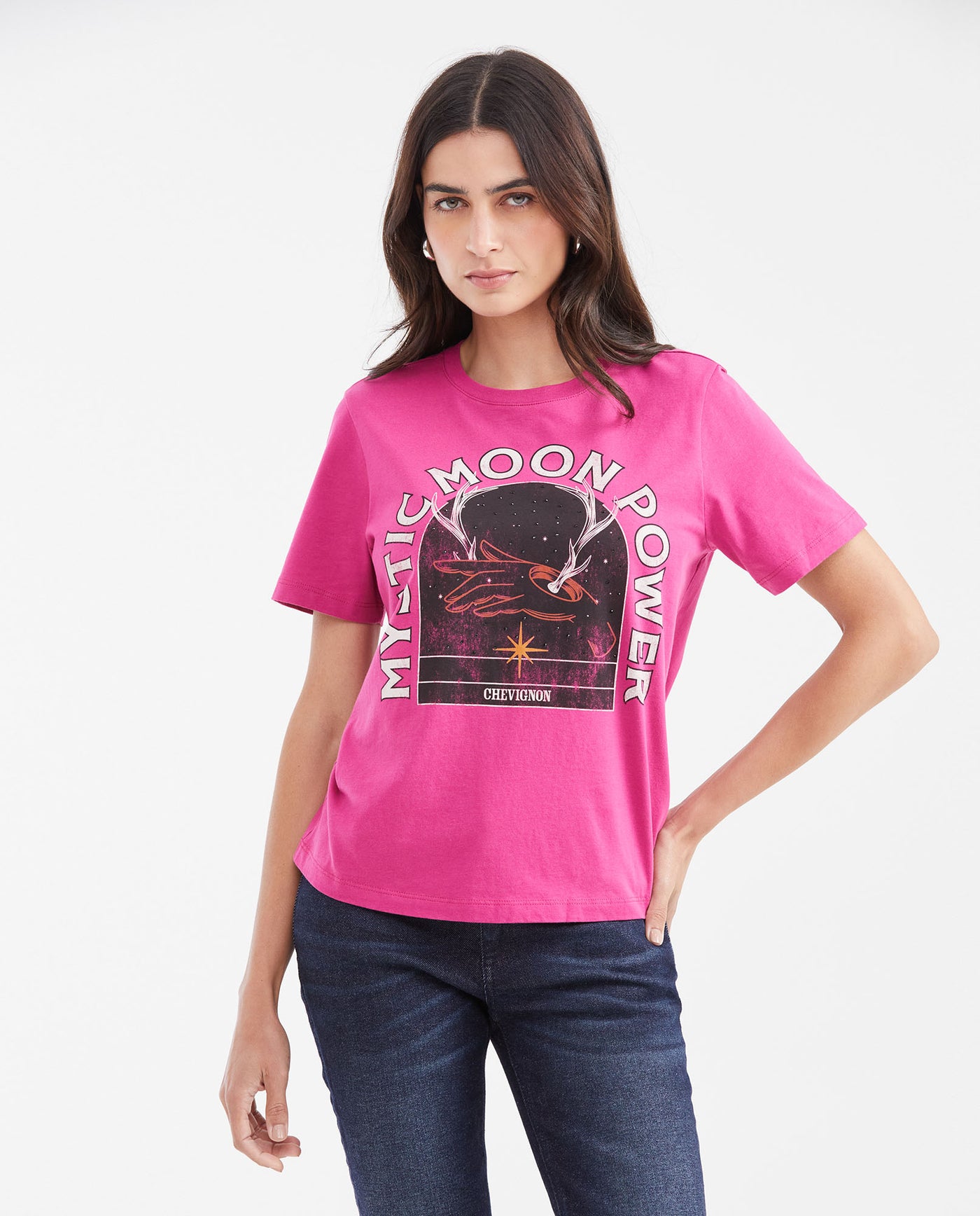 Women's Straight Fit Astral Capsule T-Shirt with Stone Application in Cotton - 1