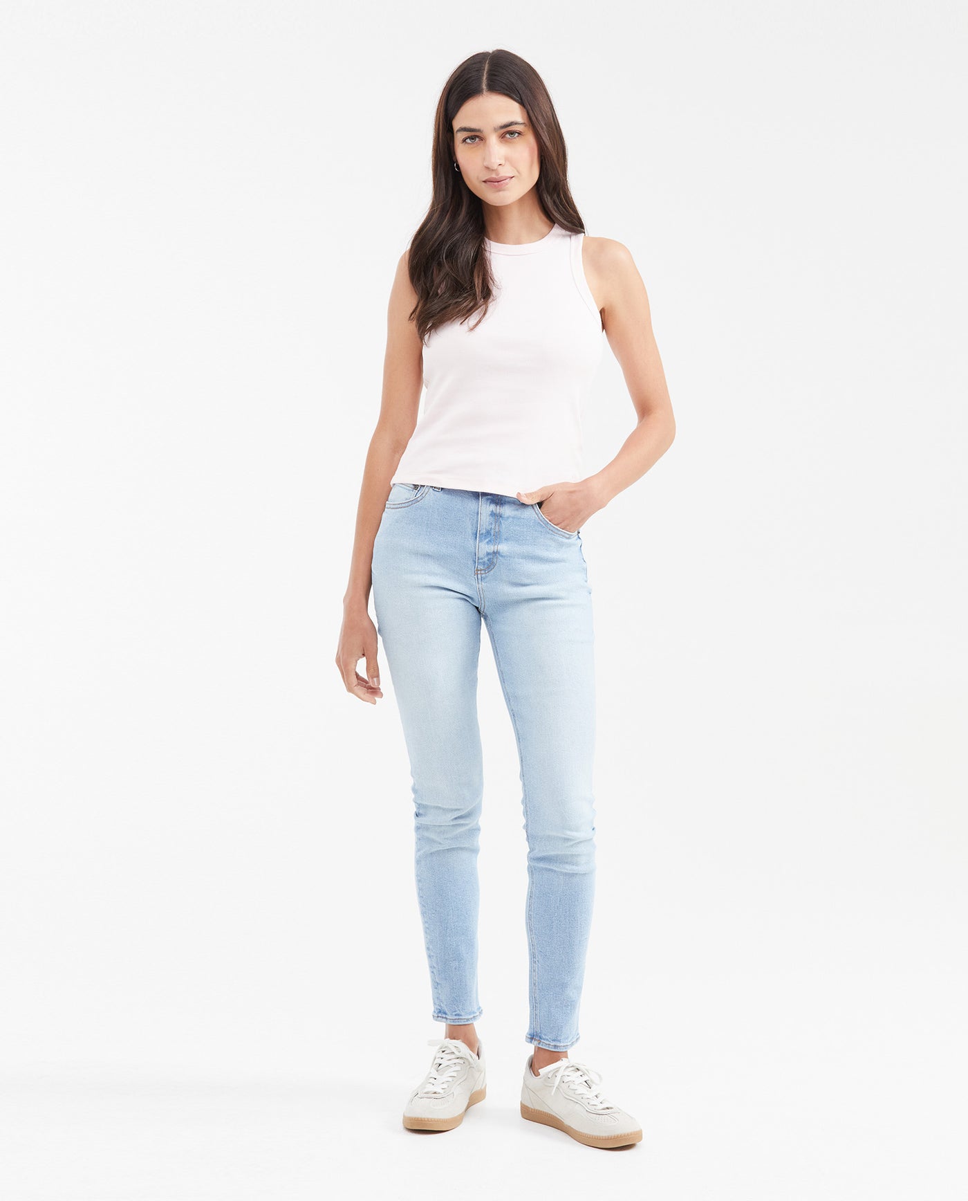 Women's Fitted Essential Ribbed Tank Top with Tone-on-Tone Embroidery in Cotton-Elastane - 2