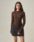 Women's Mesh Long-Sleeve Top - Brown