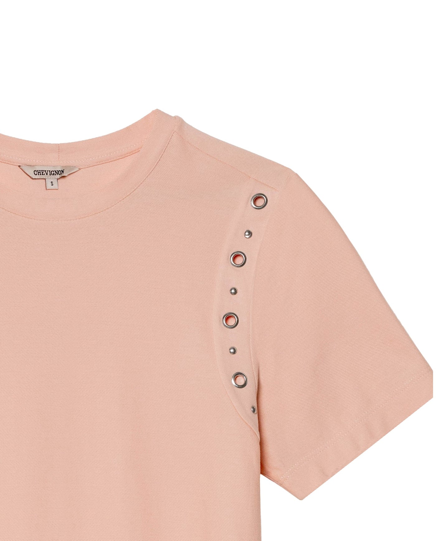Women's Short Sleeve Slim Fit Metal Detail T-shirt in Cotton, Nocturne - 7