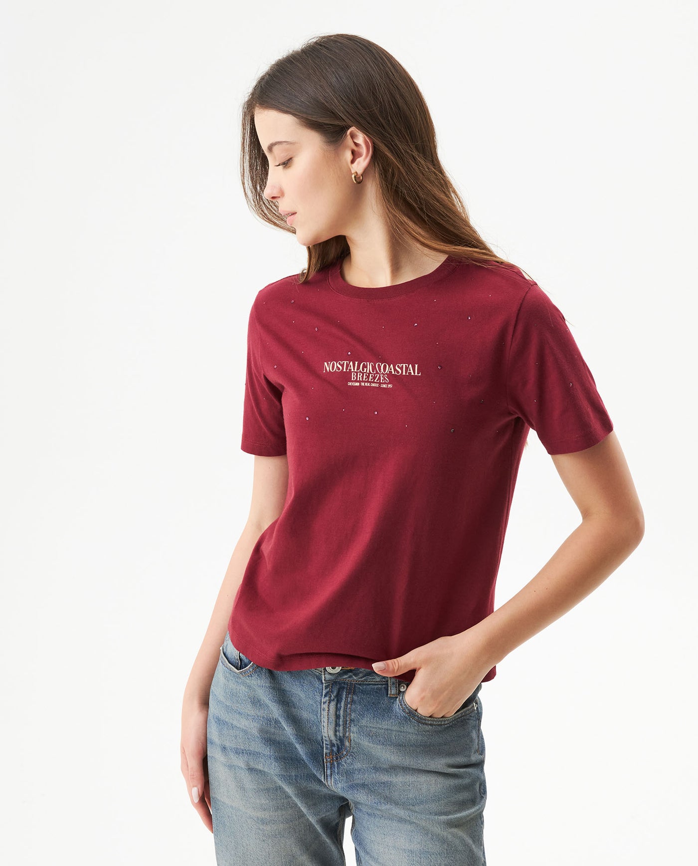 Women's Statement Stone Slim Fit T-shirt in Cotton, Celebration 709G011 - 1