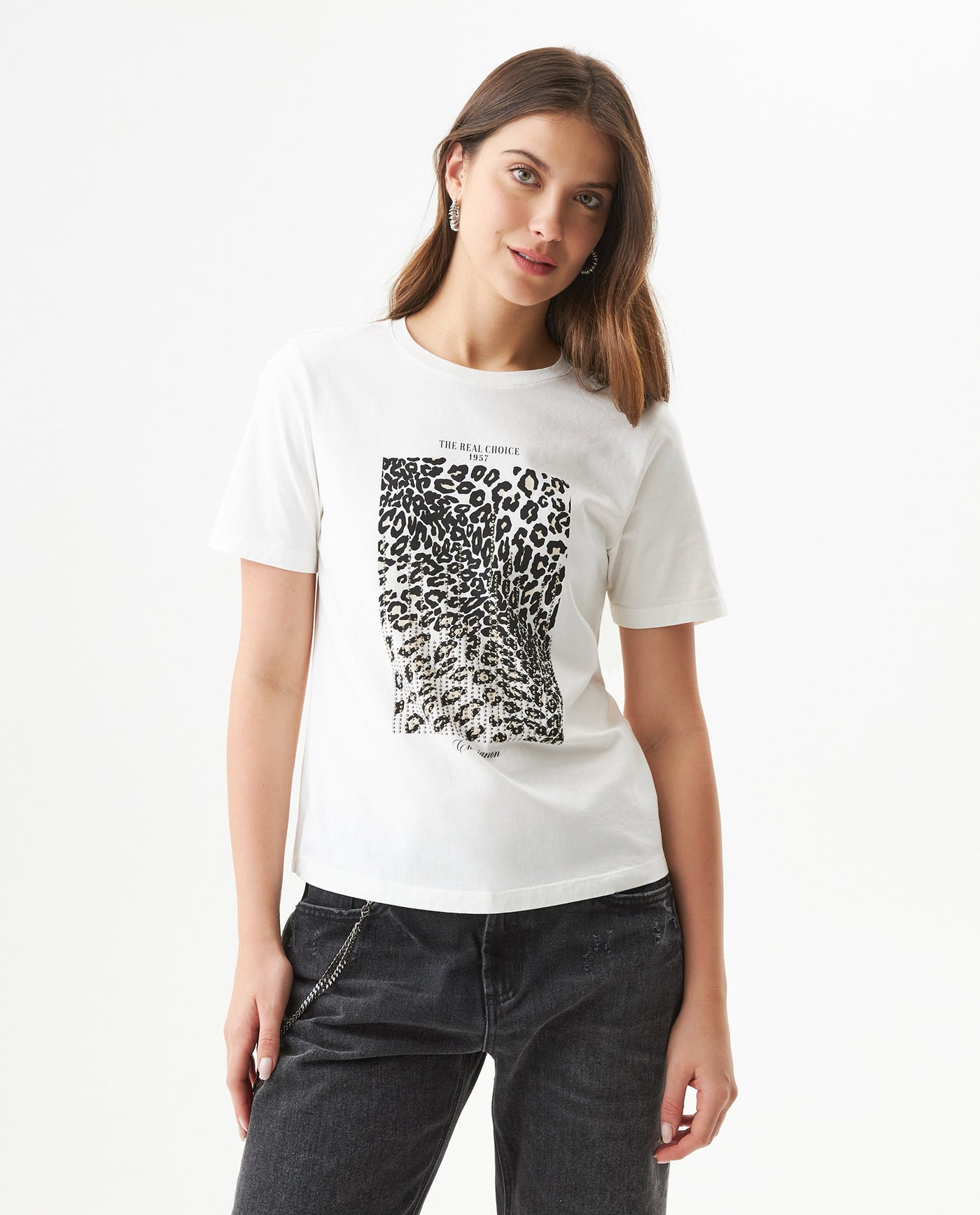 Women's Sparkle Accent Slim Fit T-shirt Slim Fit in Cotton, Radiant 709G013 - 1