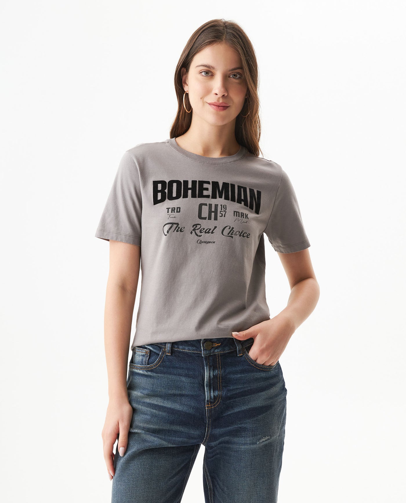 Women's Radiant Flock Detail Slim Fit T-shirt in Cotton 709G018 - 1